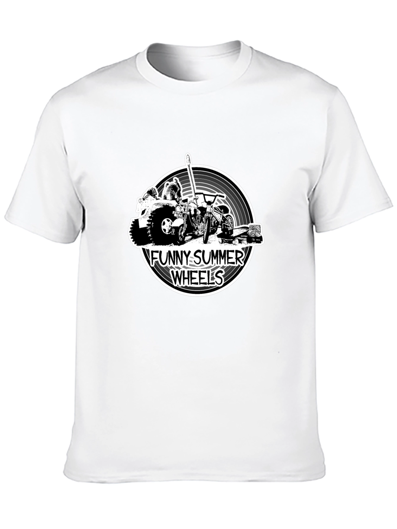 Funny Summer Wheels Black Graphic T-Shirt