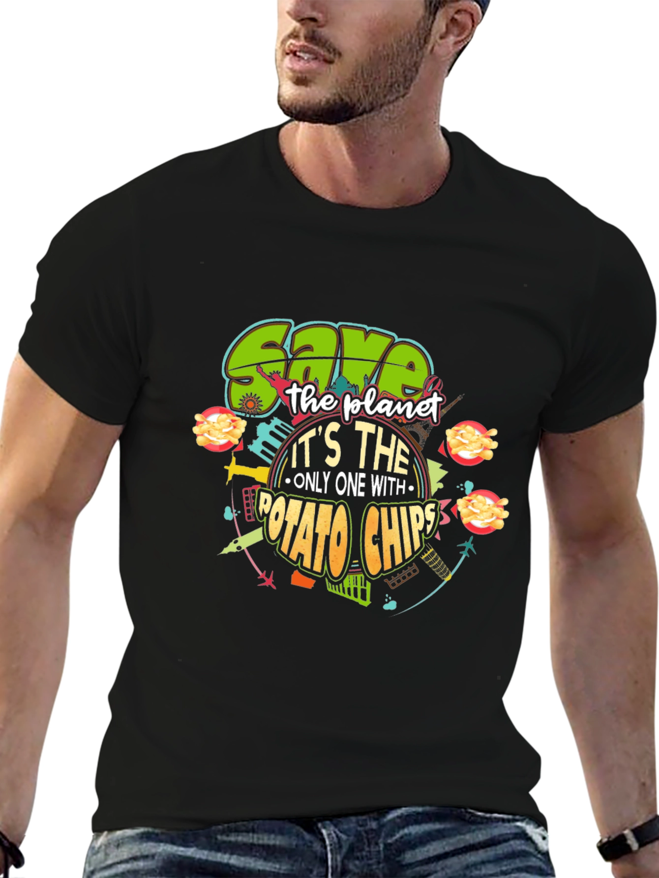 Save the Planet Potato Chips Graphic T-Shirt