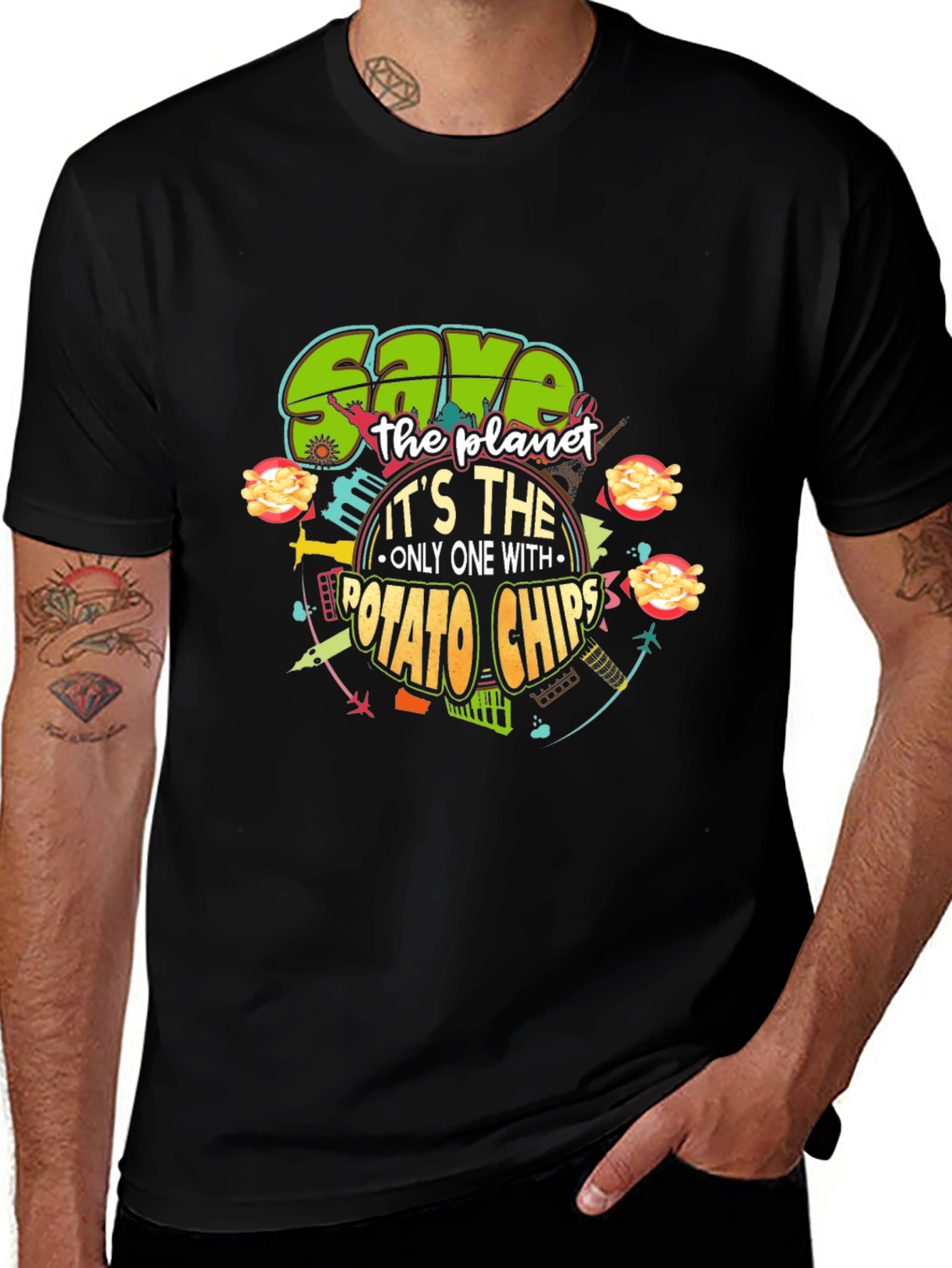 Save the Planet Potato Chips Graphic T-Shirt