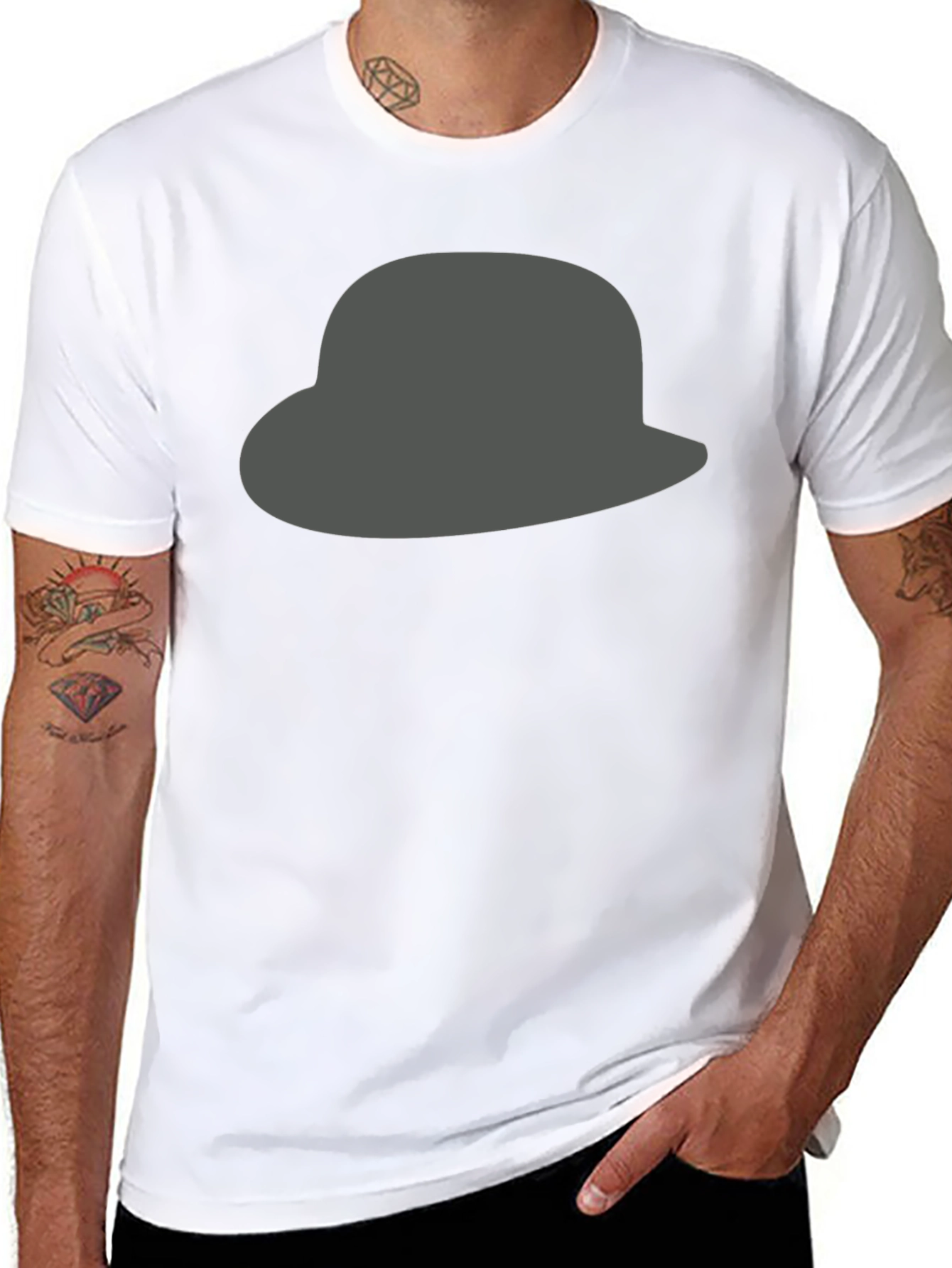 Gray Hat Graphic Print Black T-Shirt for Men