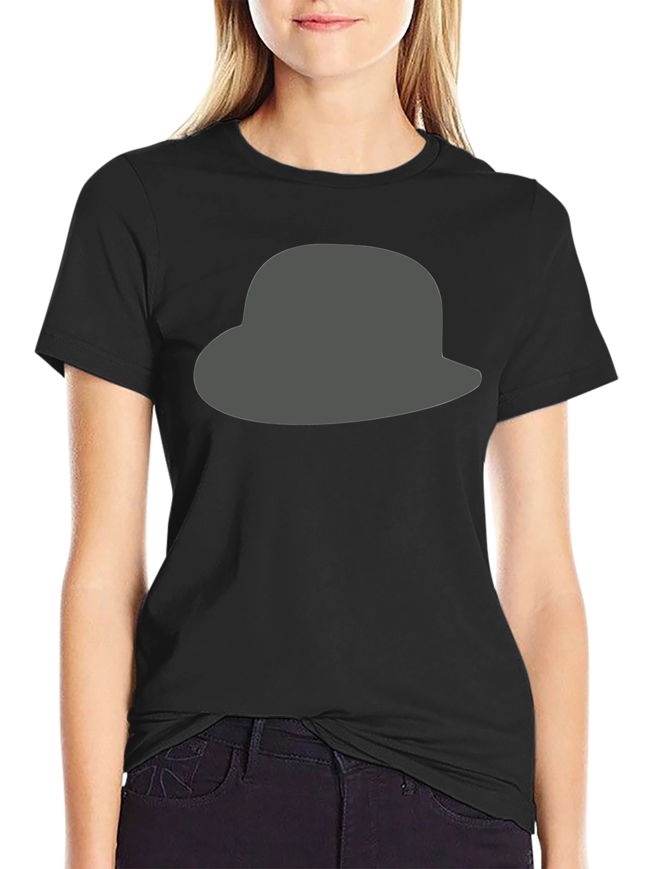 Gray Hat Graphic Print Black T-Shirt for Men