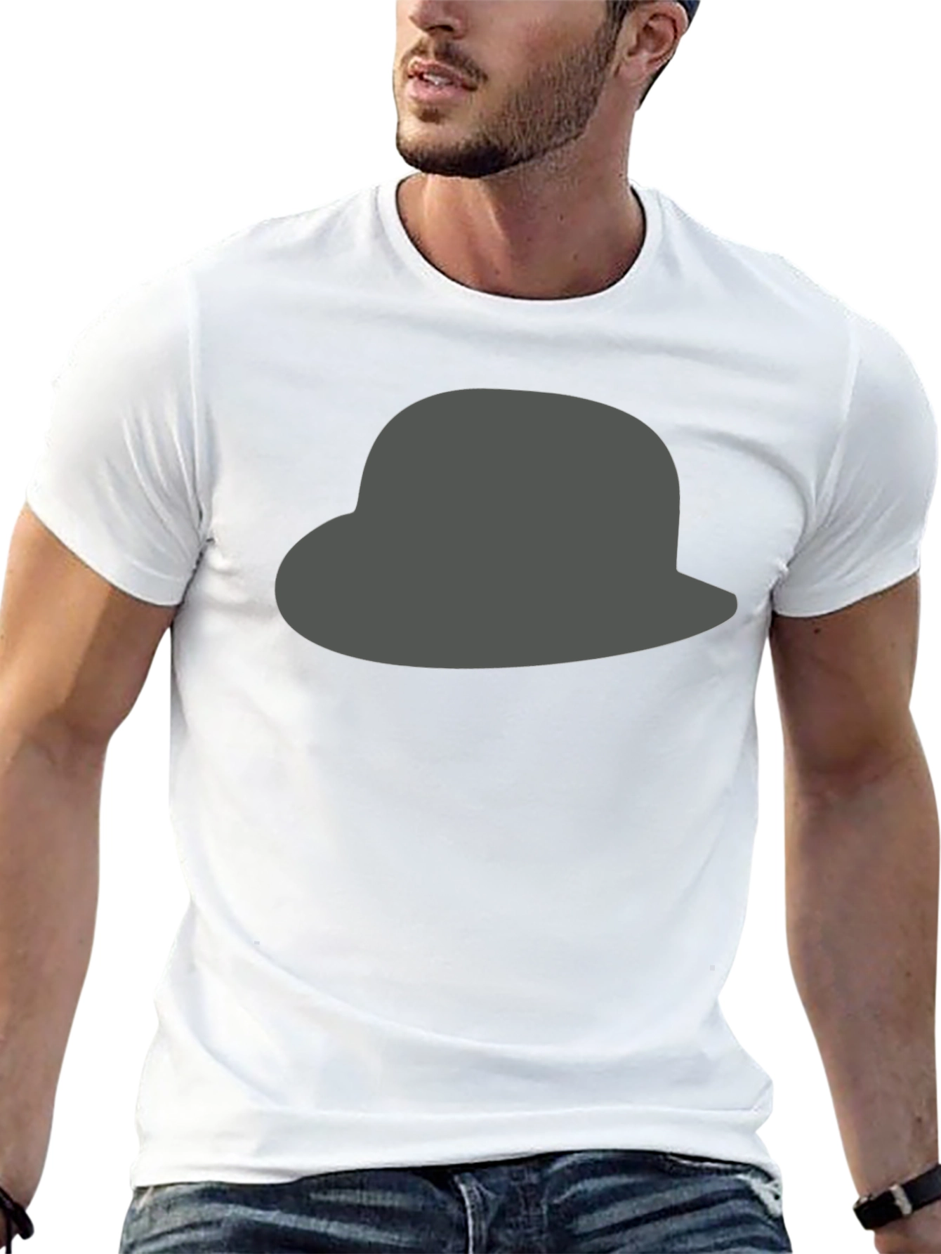 Gray Hat Graphic Print Black T-Shirt for Men