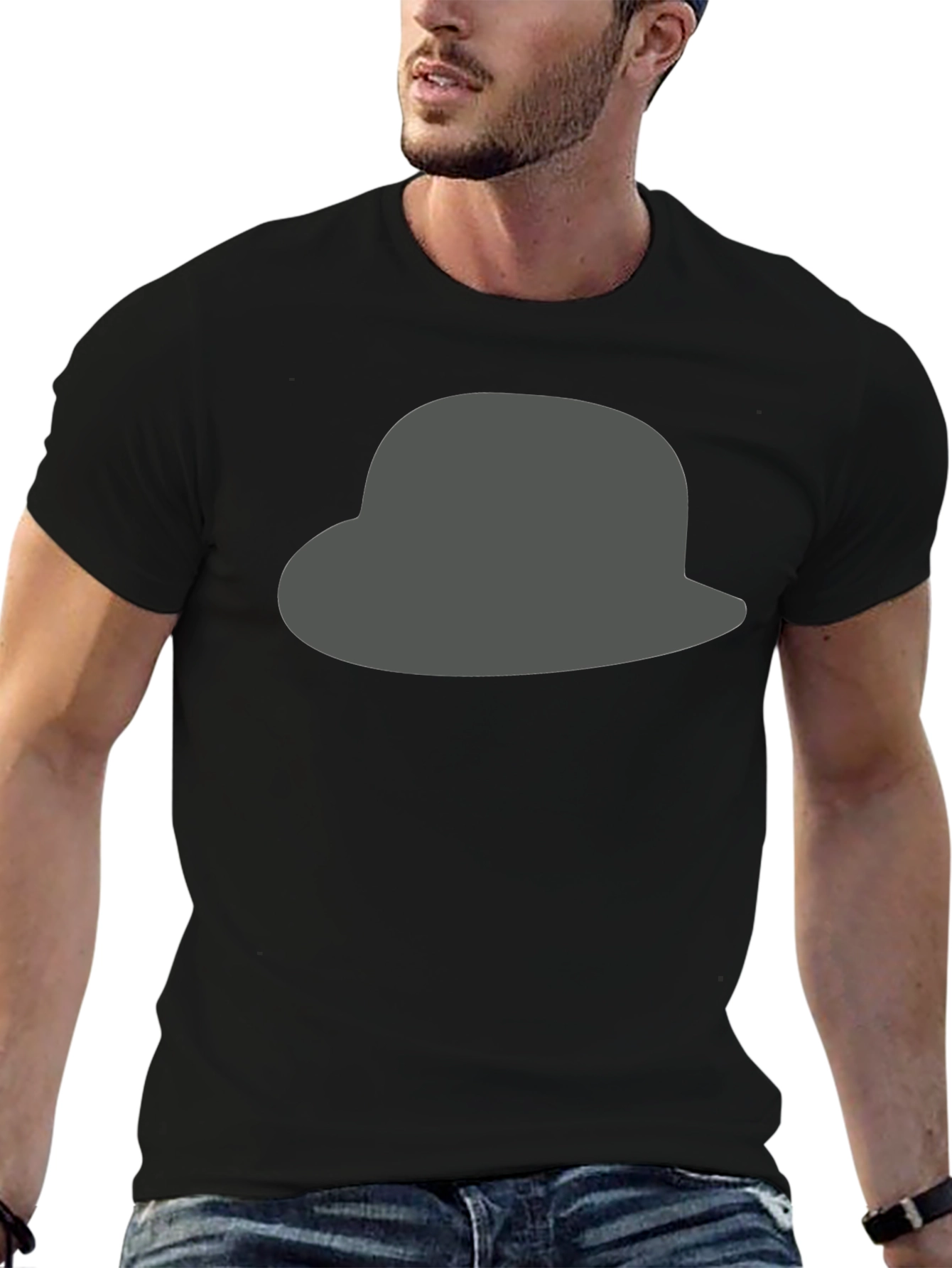 Gray Hat Graphic Print Black T-Shirt for Men
