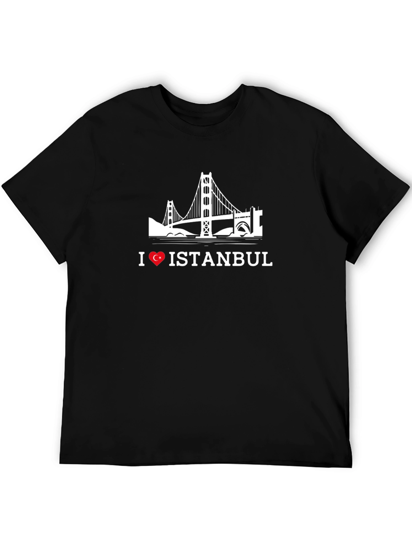 I Love Istanbul Black T-Shirt with Bridge Graphic