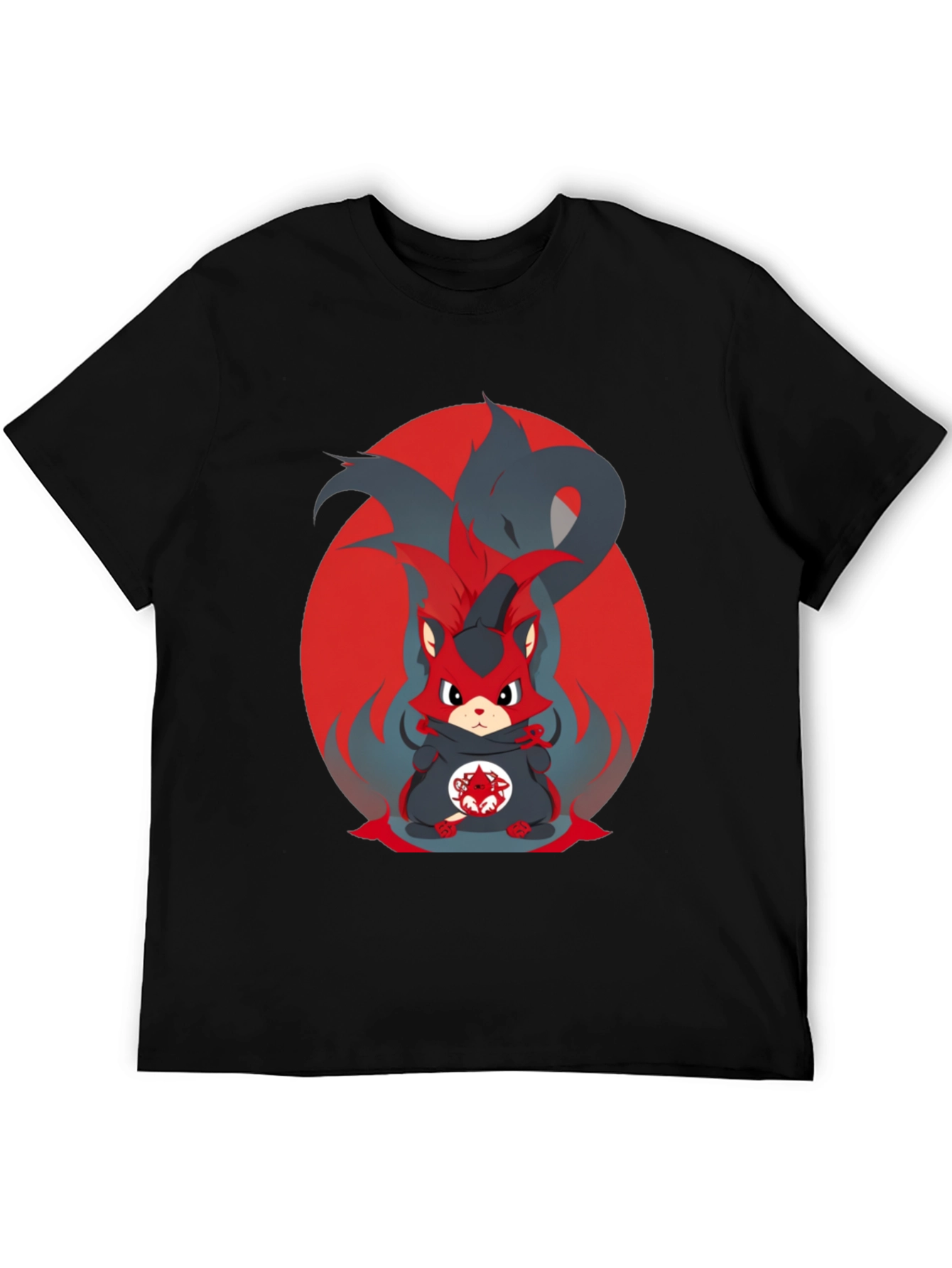 Anime Red Fox Graphic Tee - Mens Black T-Shirt