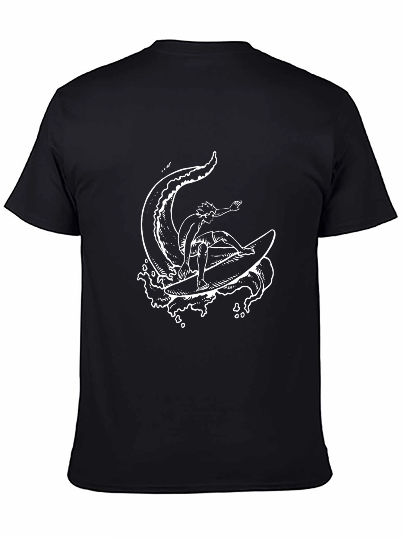 Surfer Wave Graphic Tee - Black Cotton T-Shirt