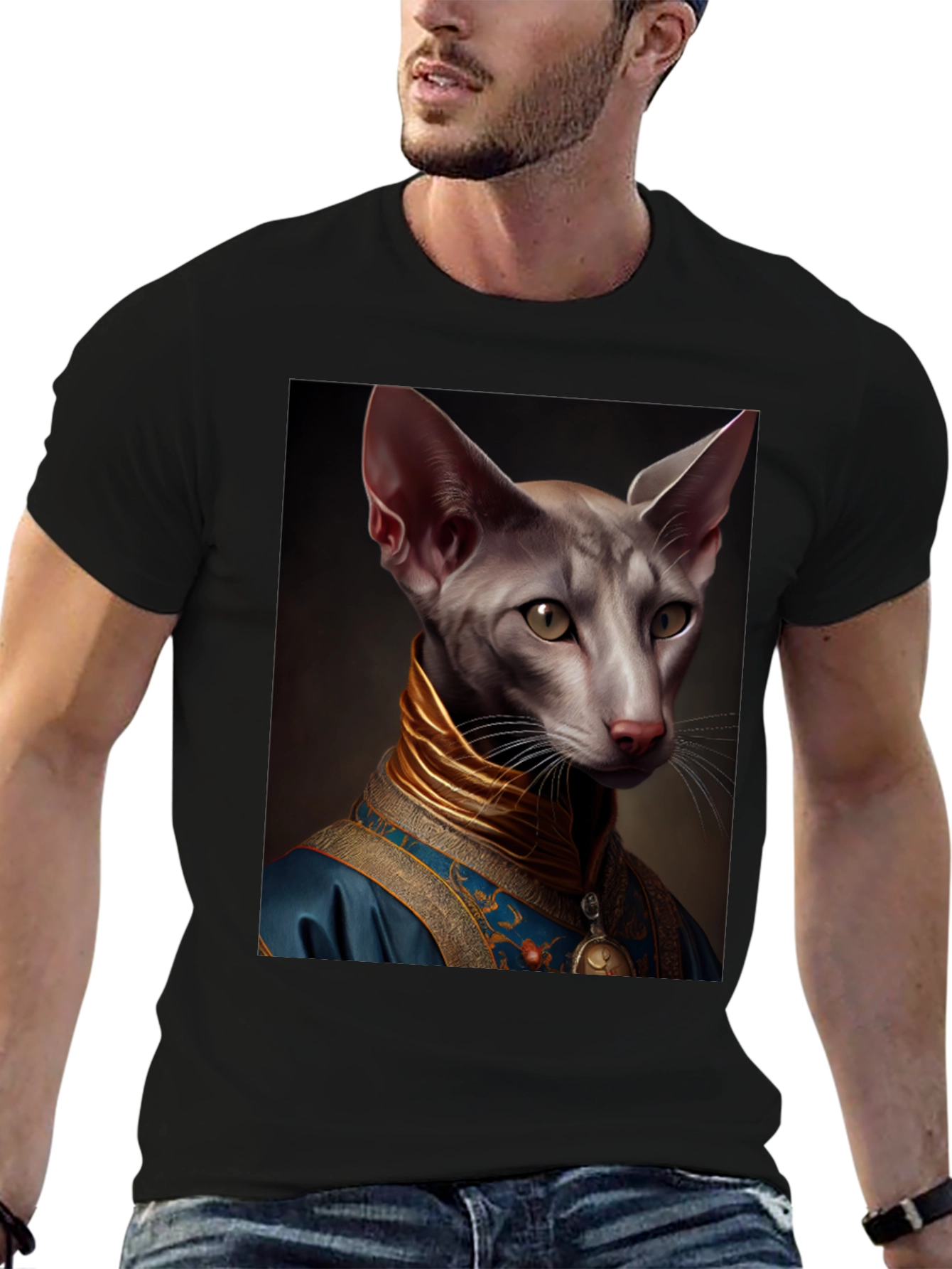 Regal Cat Portrait T-Shirt - Unique Graphic Tee