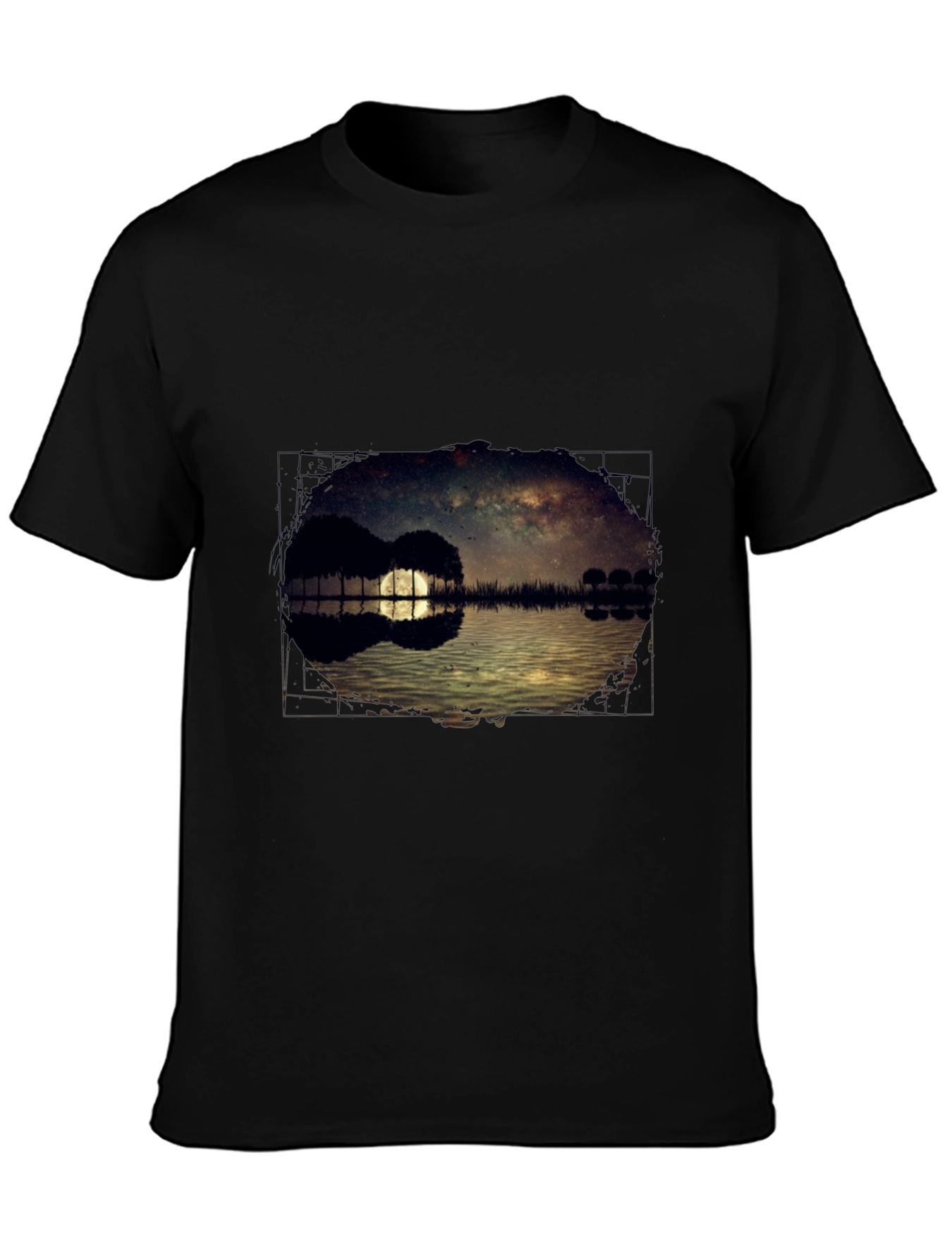 Guitar Landscape Graphic Tee - Black Cotton Casual Shirt