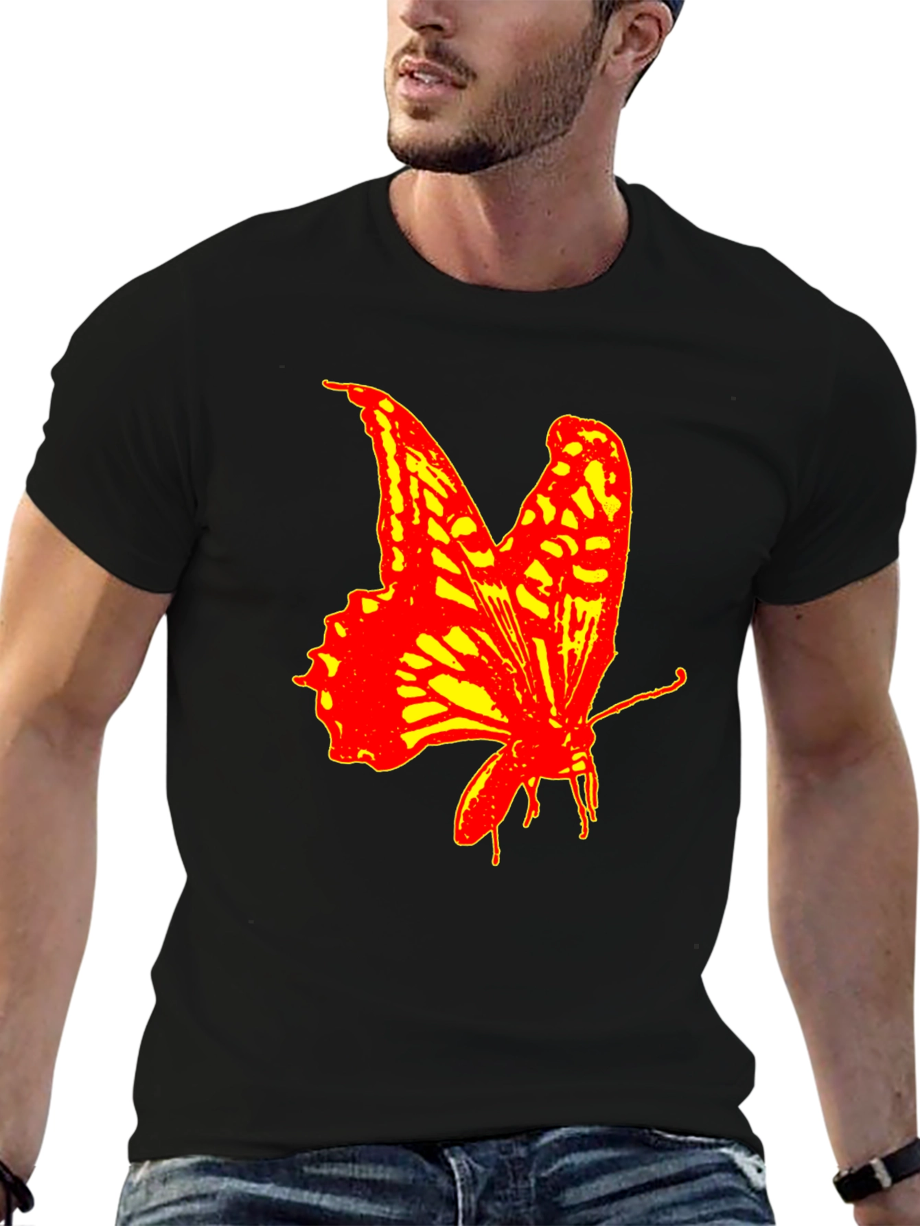 Bold Butterfly Graphic Print T-Shirt - Black