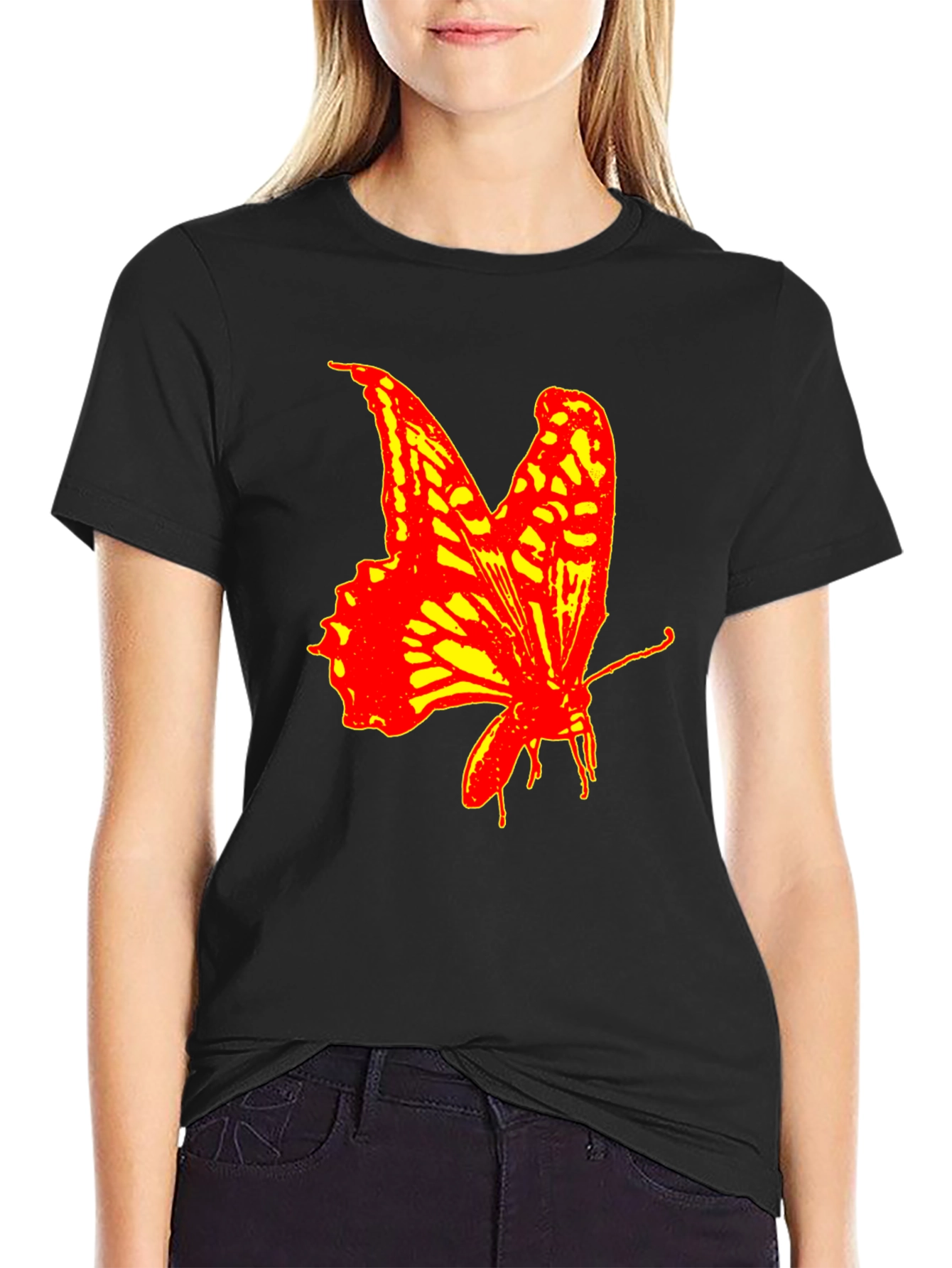 Bold Butterfly Graphic Print T-Shirt - Black