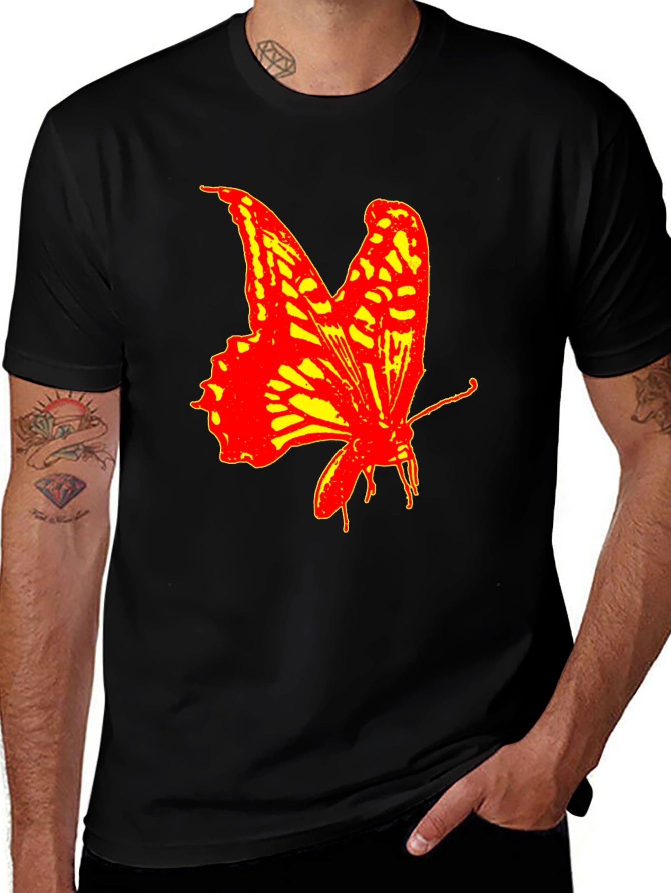 Bold Butterfly Graphic Print T-Shirt - Black