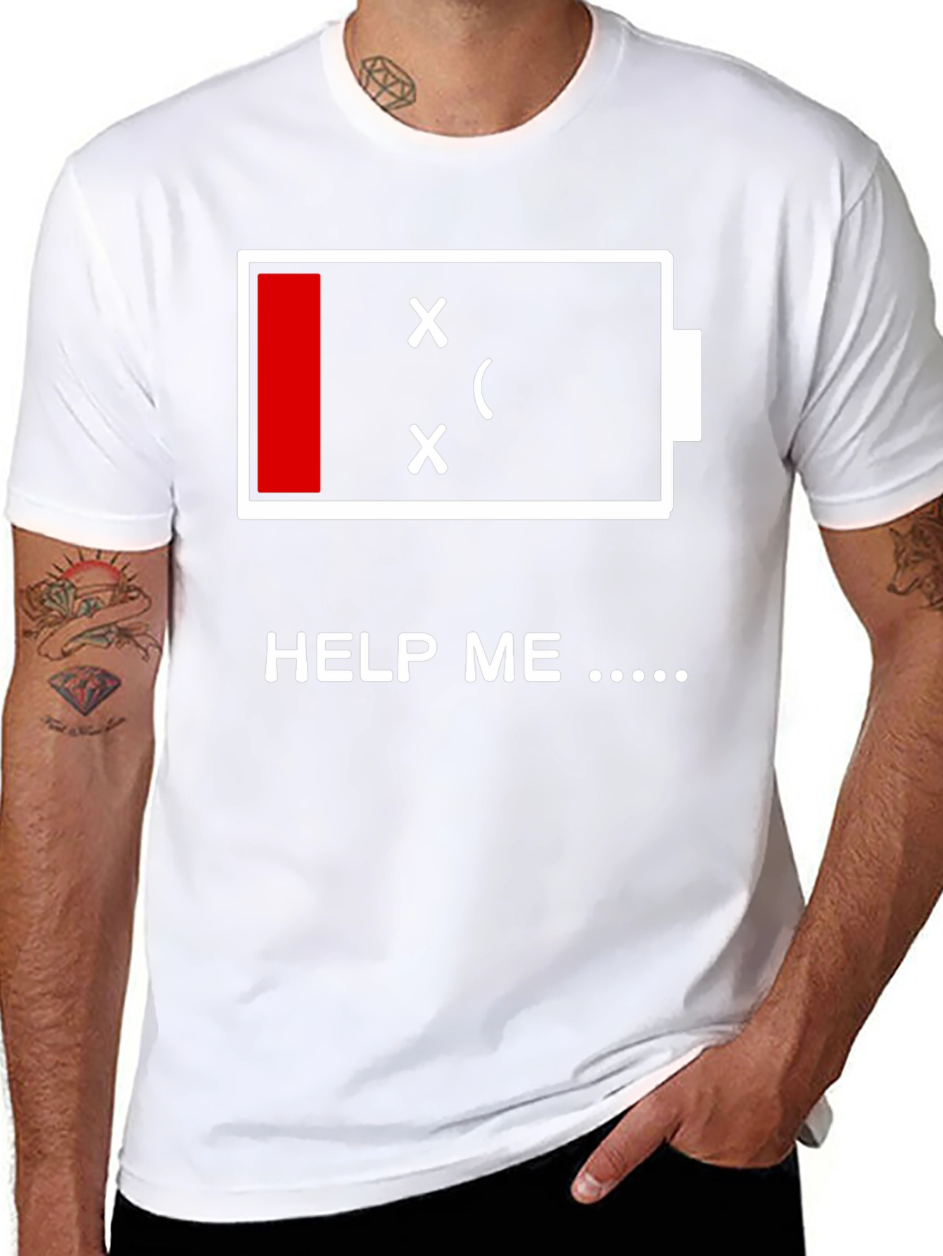 Low Battery Graphic Print T-Shirt - Help Me