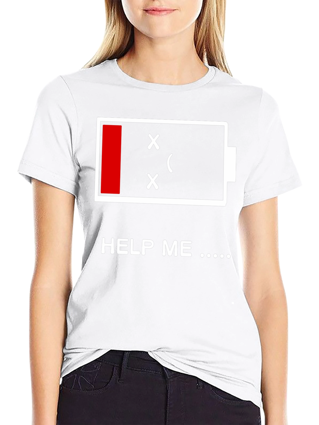 Low Battery Graphic Print T-Shirt - Help Me