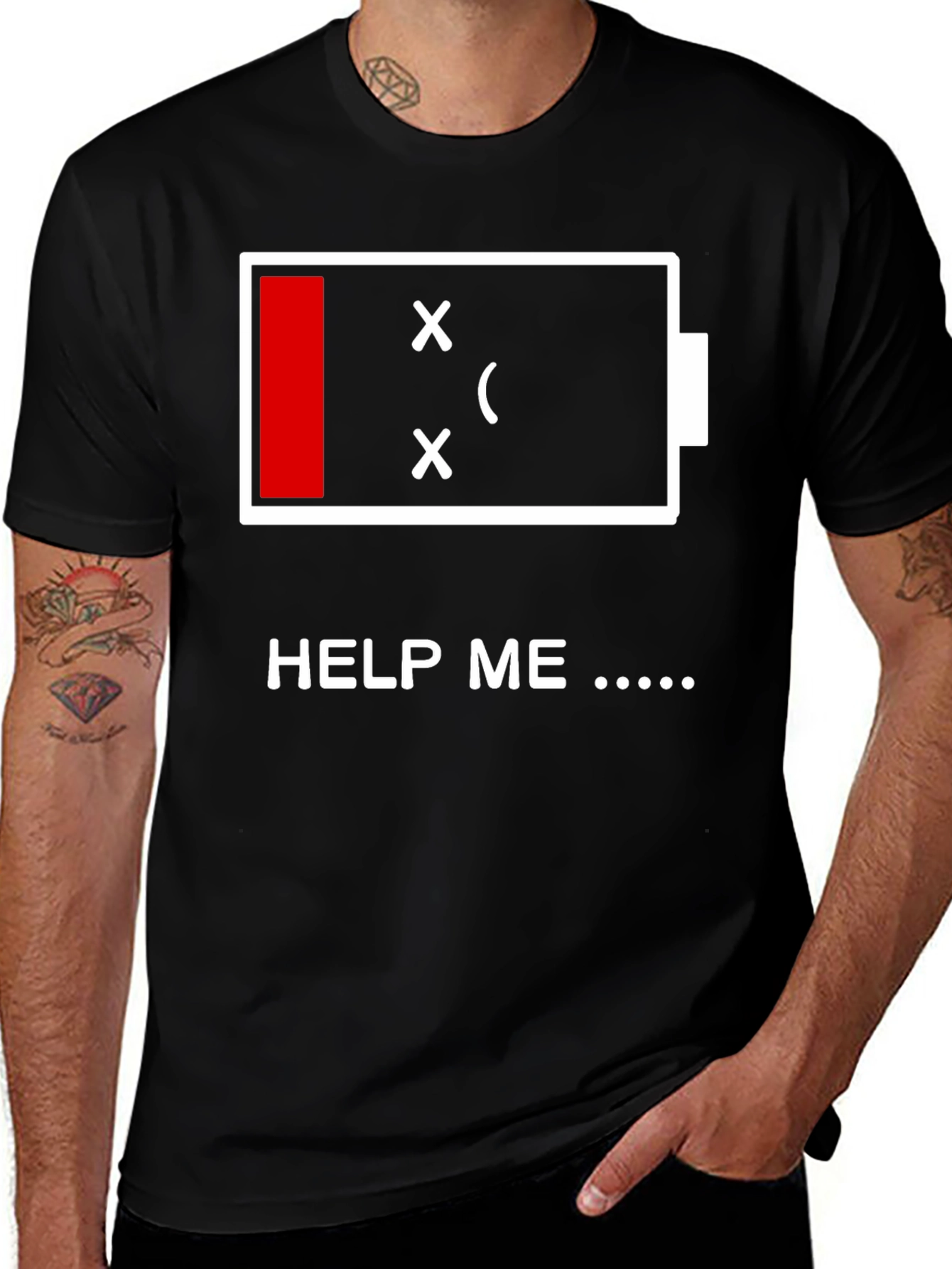 Low Battery Graphic Print T-Shirt - Help Me