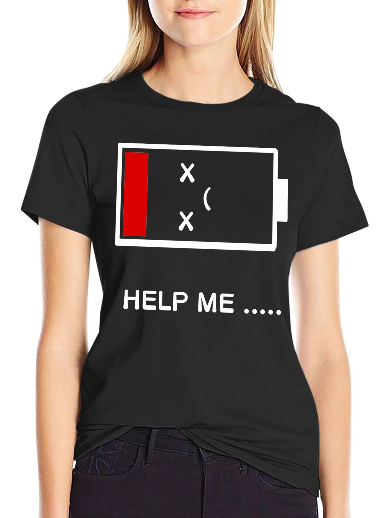 Low Battery Graphic Print T-Shirt - Help Me