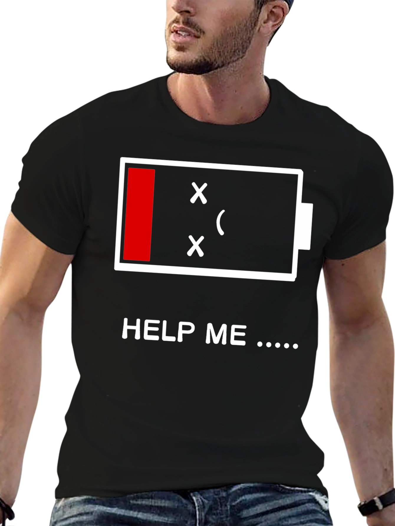 Low Battery Graphic Print T-Shirt - Help Me