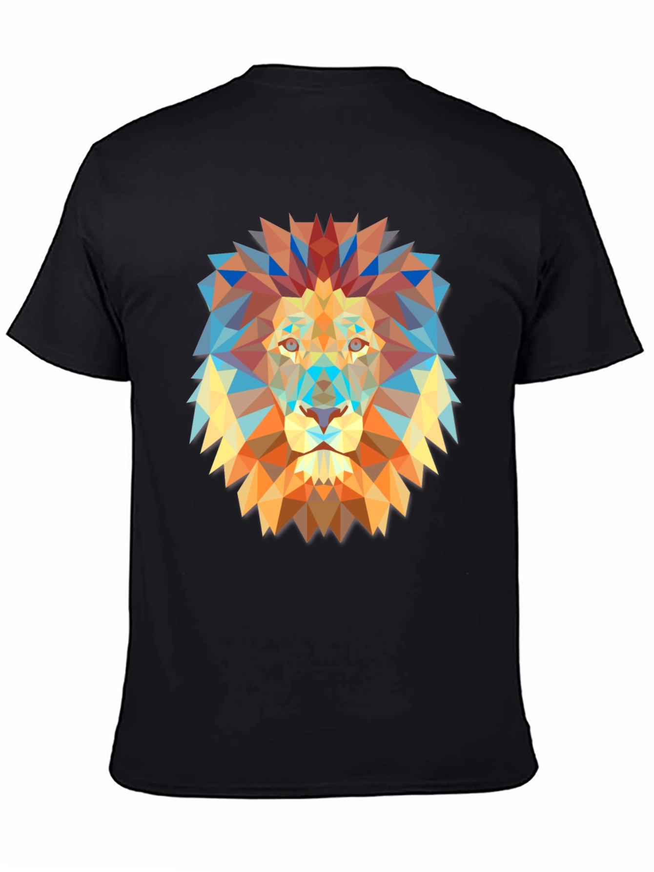 Geometric Lion Graphic Print Black T-Shirt