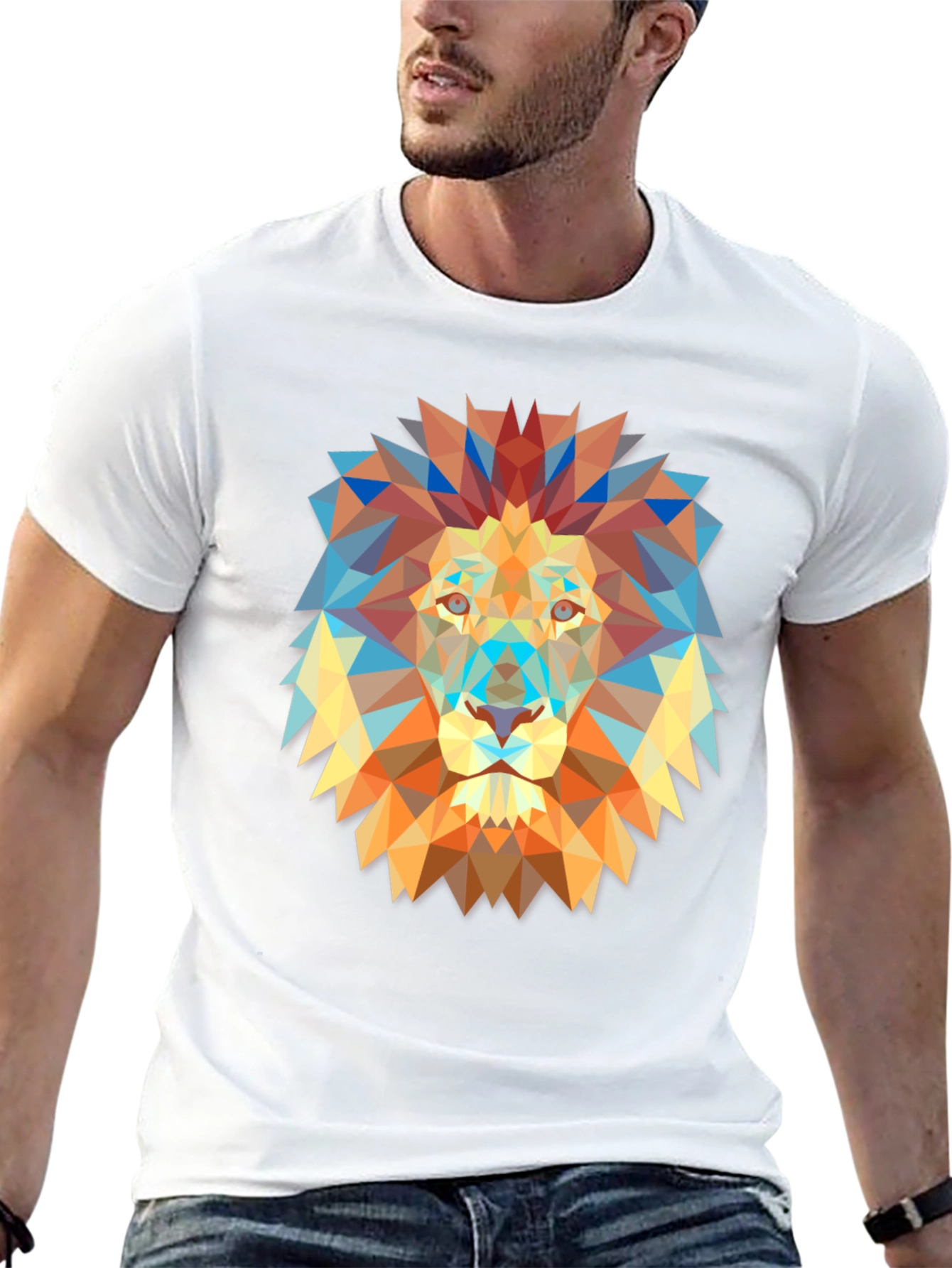 Geometric Lion Graphic Print Black T-Shirt