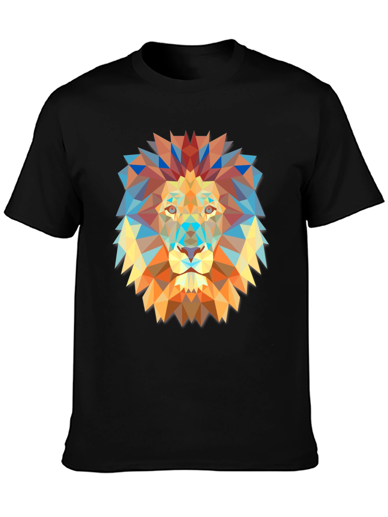 Geometric Lion Graphic Print Black T-Shirt