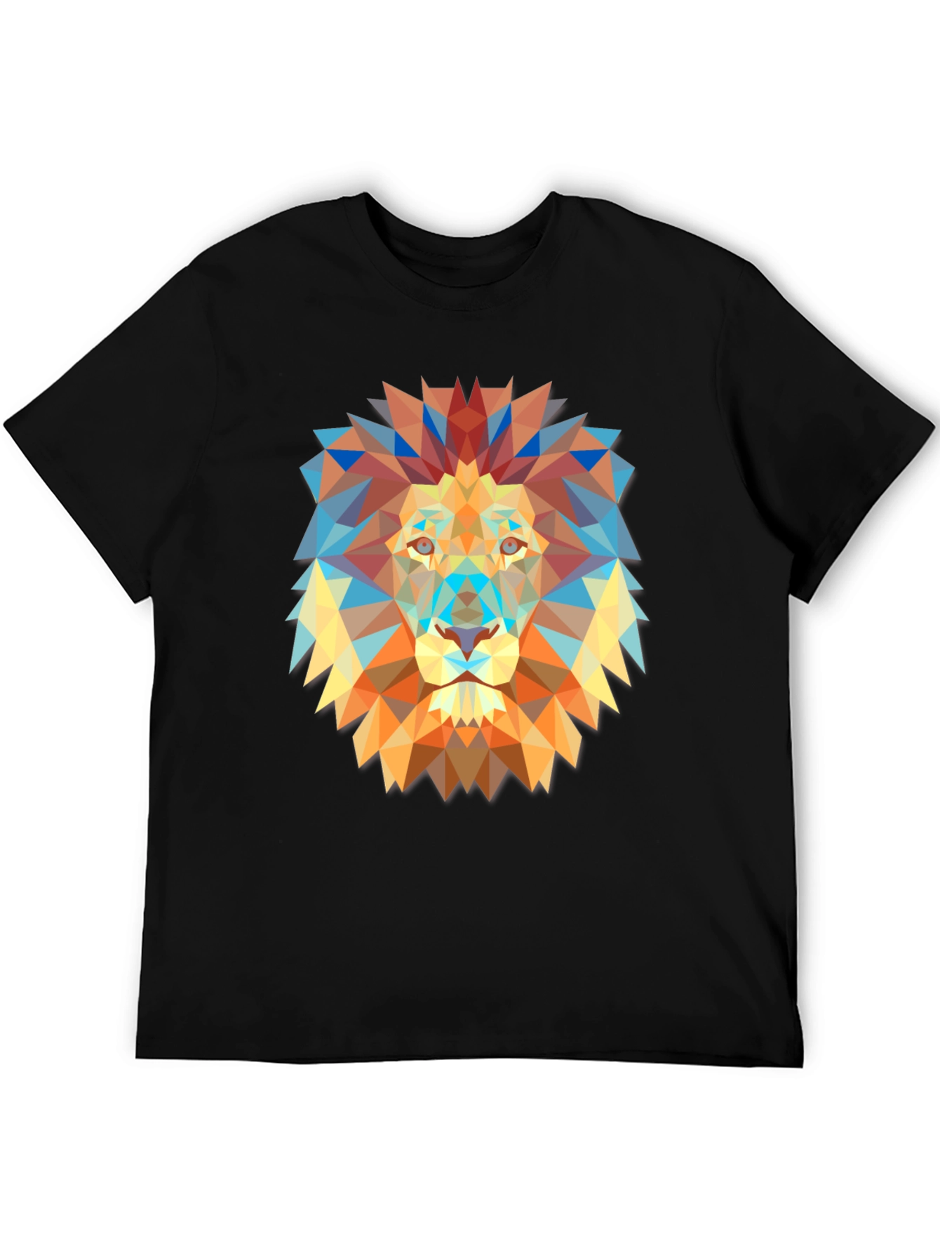 Geometric Lion Graphic Print Black T-Shirt