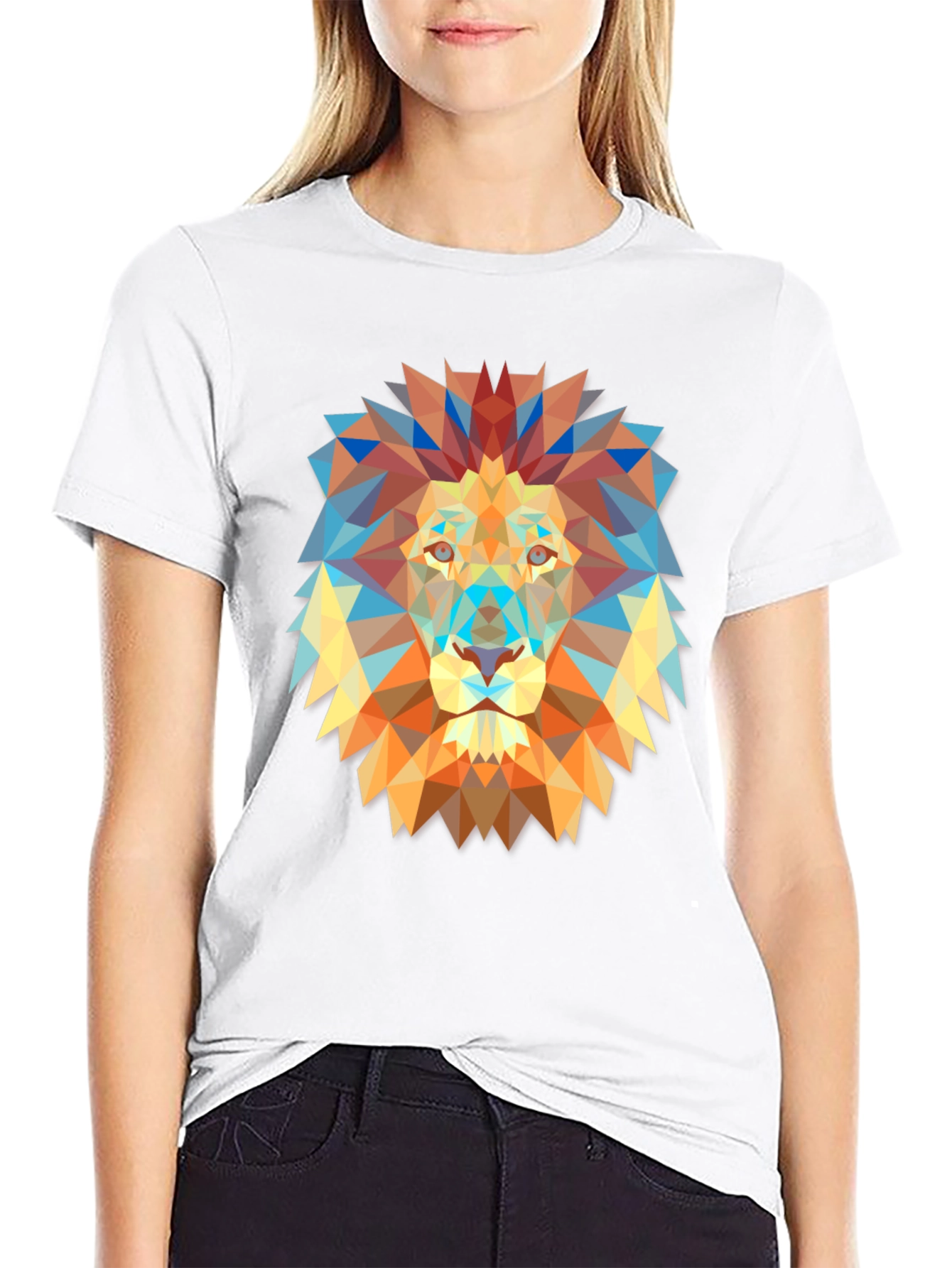 Geometric Lion Graphic Print Black T-Shirt
