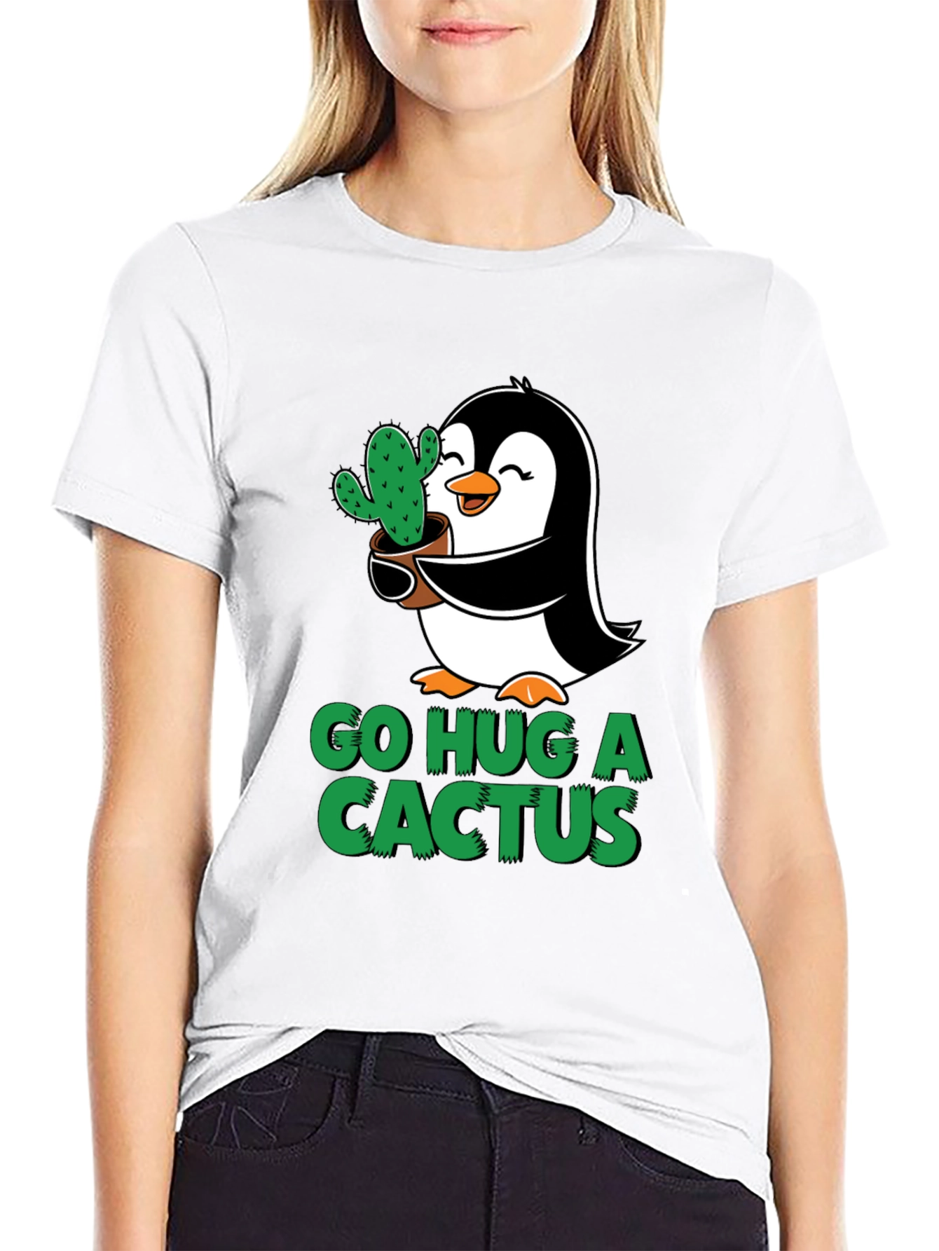 Go Hug a Cactus Penguin Graphic Tee