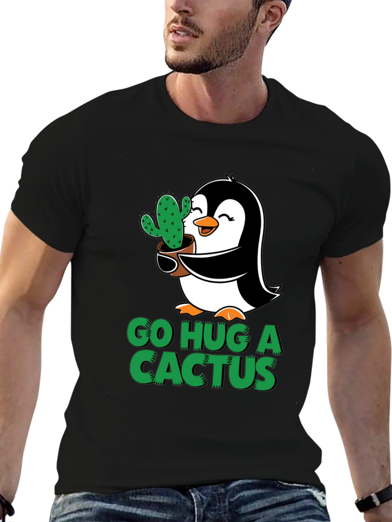 Go Hug a Cactus Penguin Graphic Tee