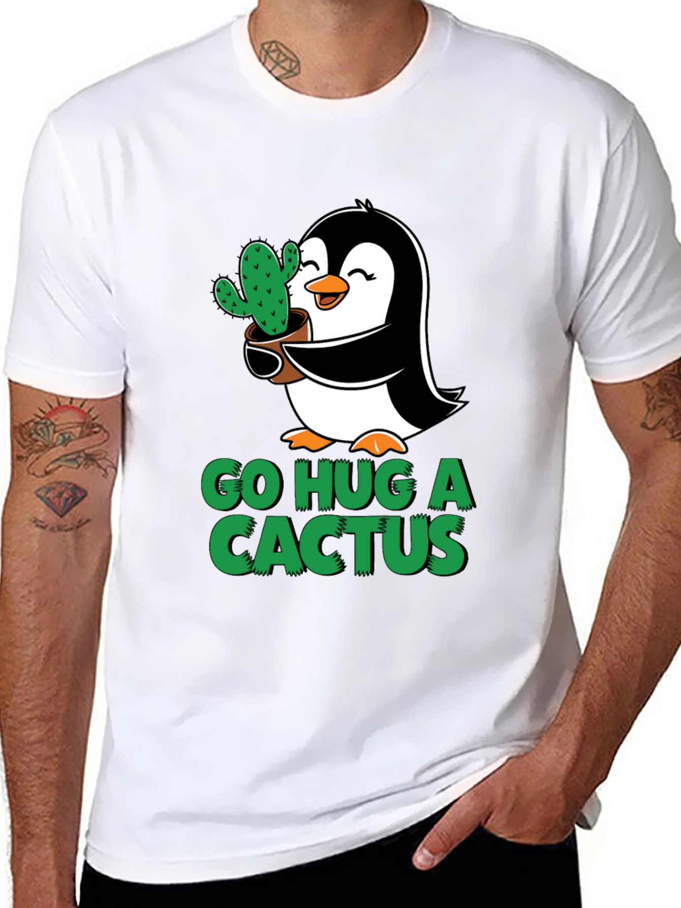 Go Hug a Cactus Penguin Graphic Tee