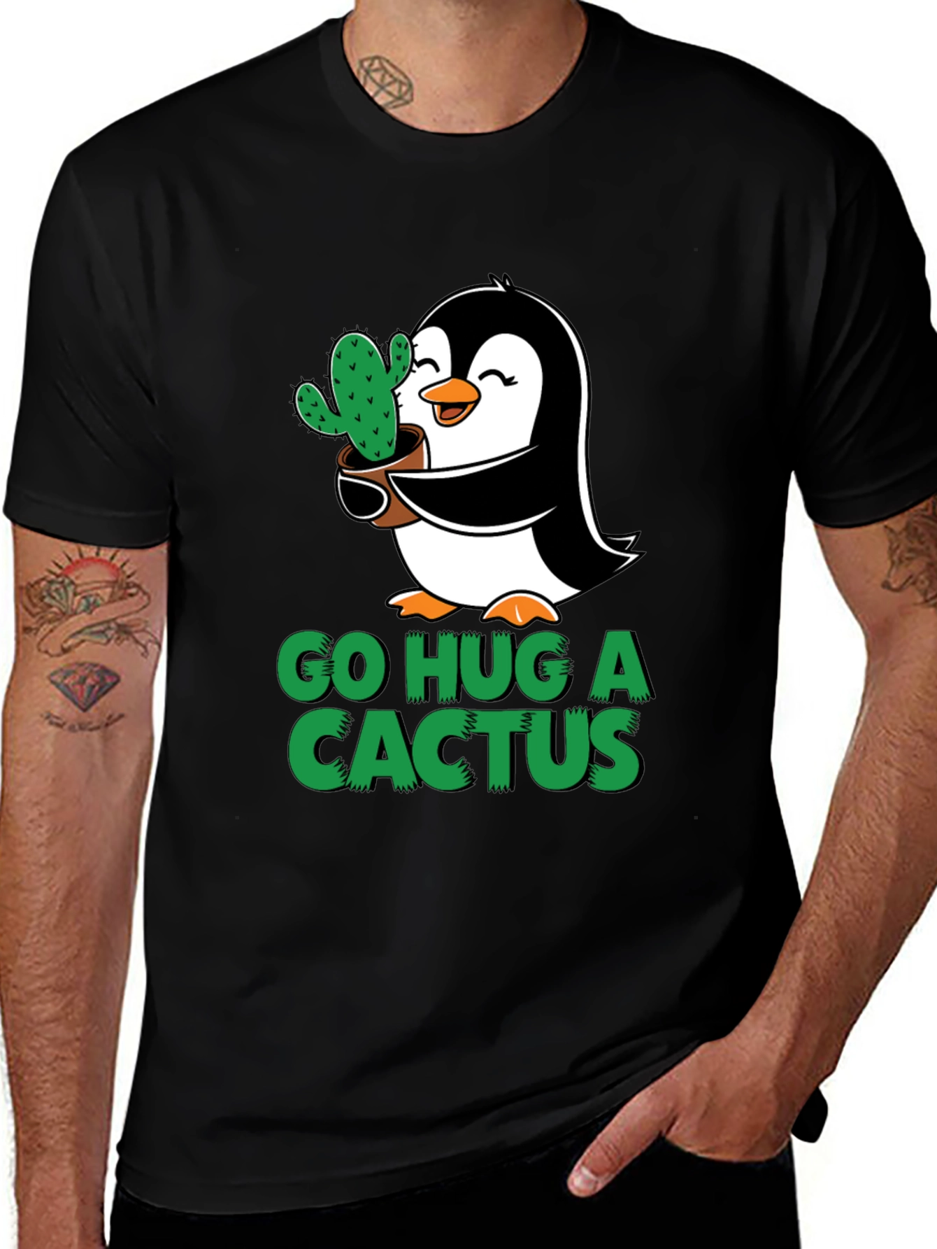 Go Hug a Cactus Penguin Graphic Tee