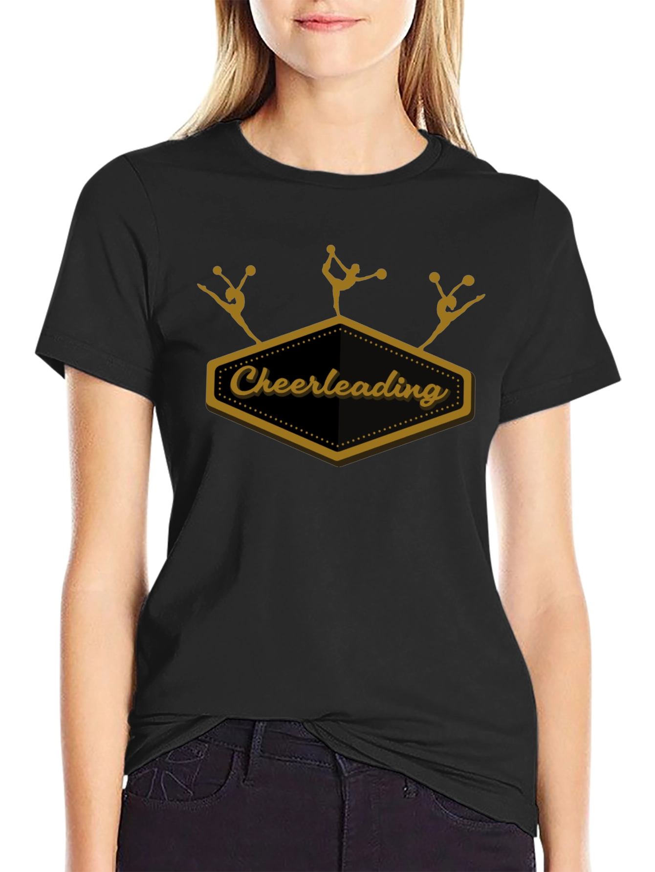 Cheerleading Team Black Graphic T-Shirt