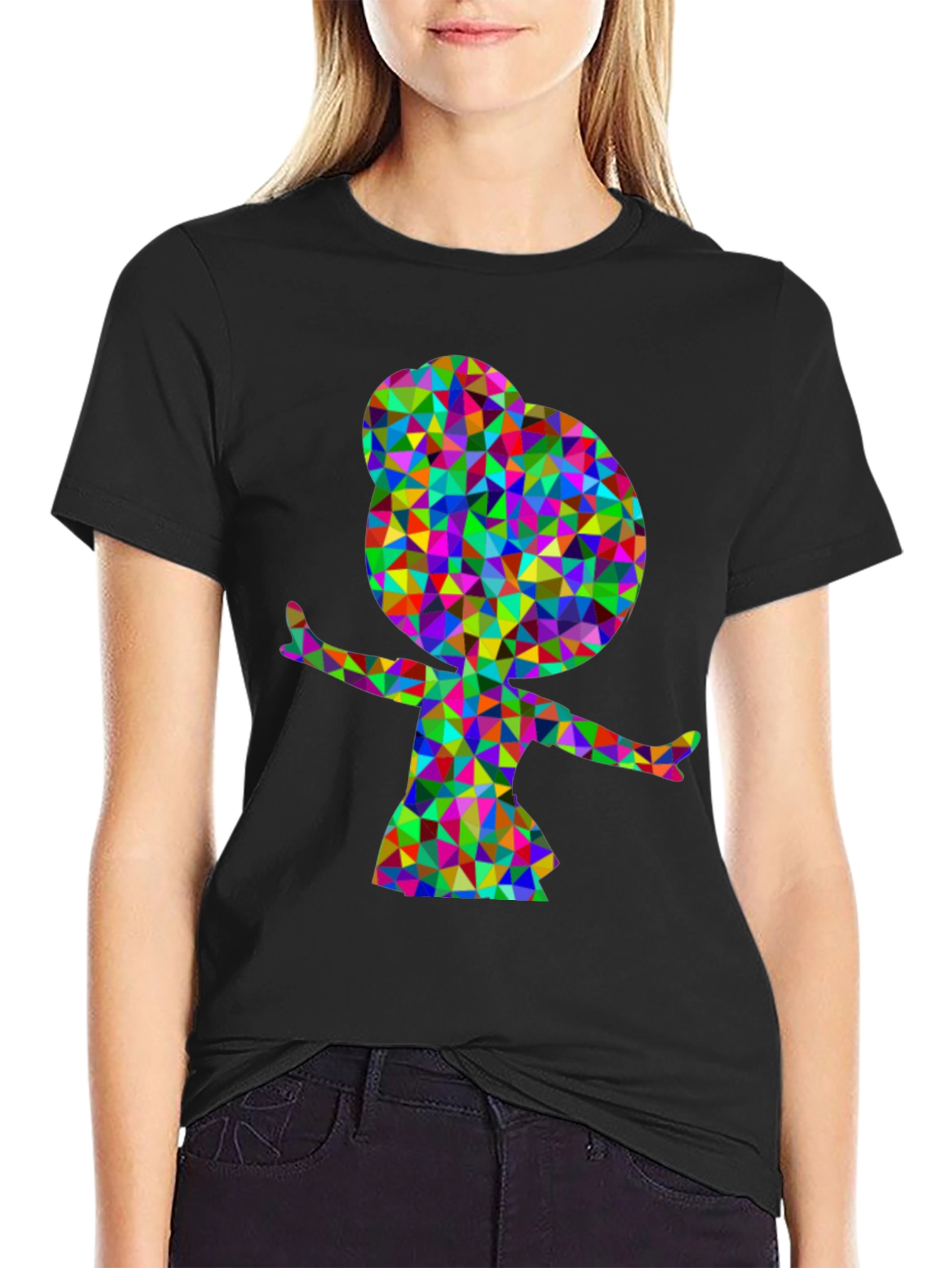 Geometric Girl Graphic Tee - Stylish Black T-Shirt