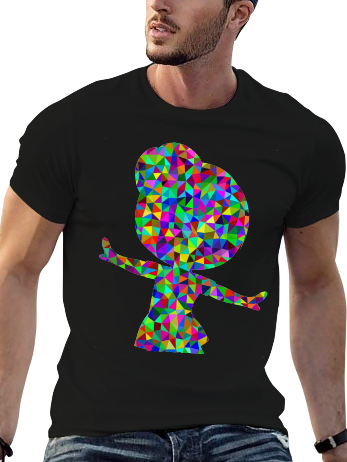 Geometric Girl Graphic Tee - Stylish Black T-Shirt