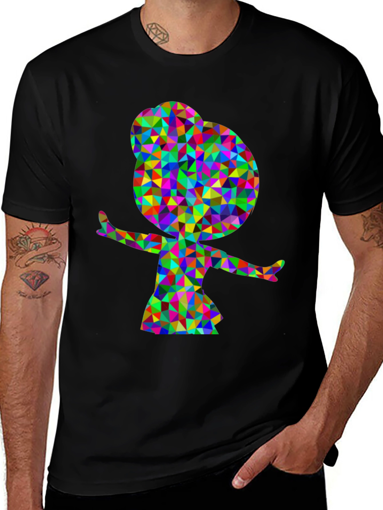Geometric Girl Graphic Tee - Stylish Black T-Shirt