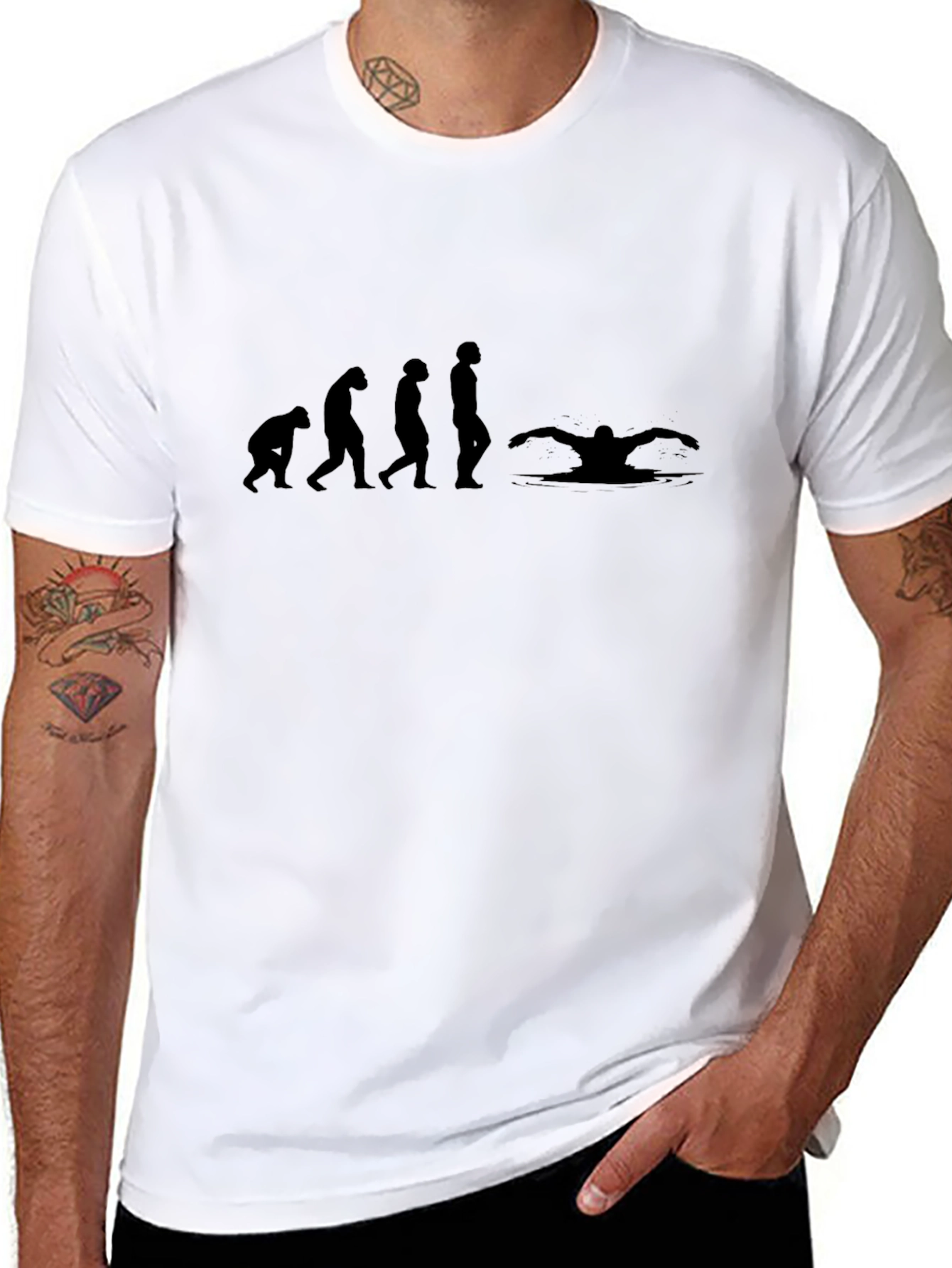 Evolution of Swimmer T-Shirt - Black Cotton Tee