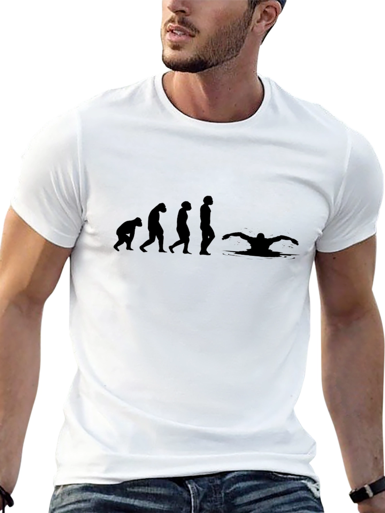 Evolution of Swimmer T-Shirt - Black Cotton Tee