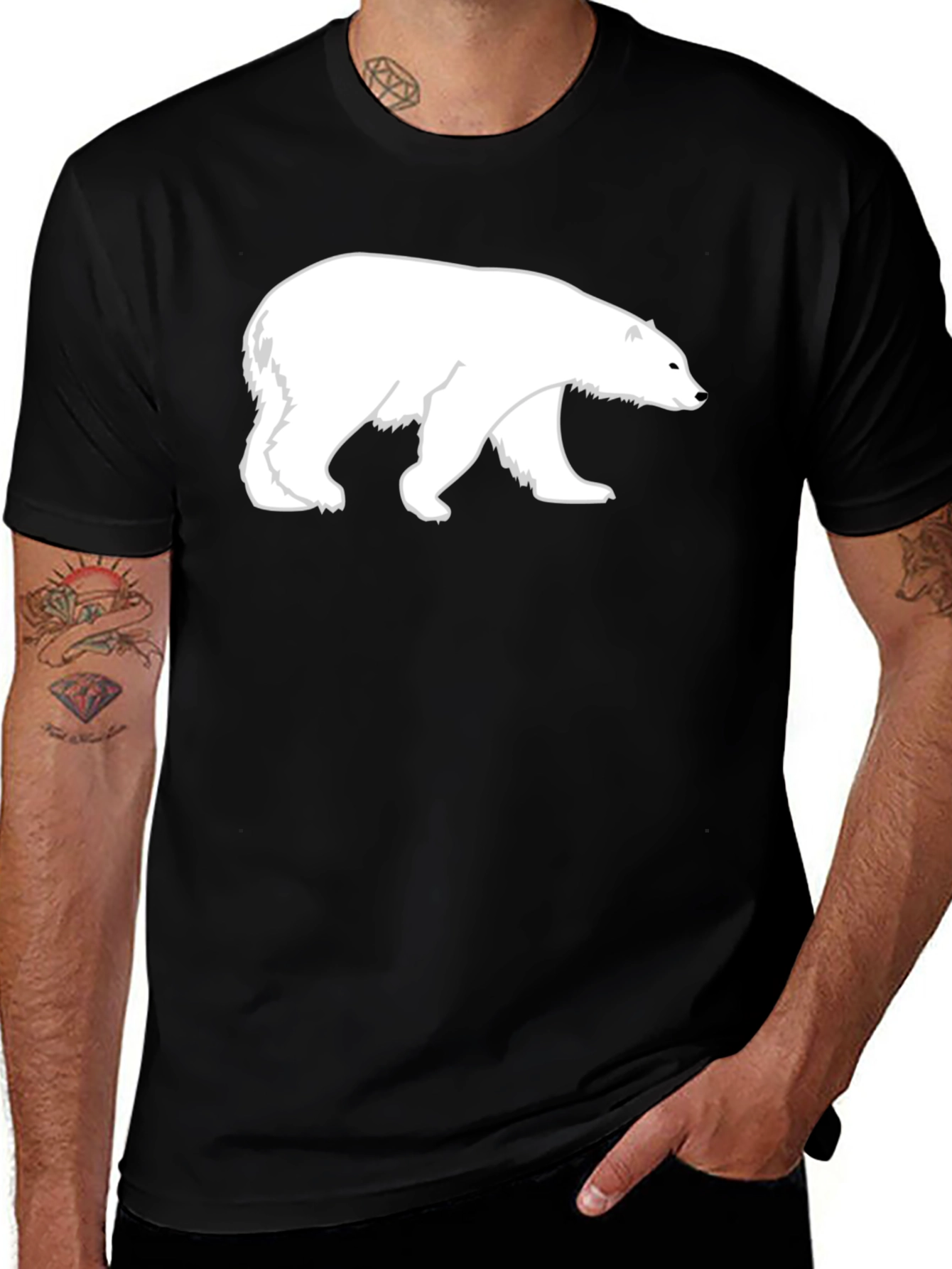 Polar Bear Graphic Print Black T-Shirt