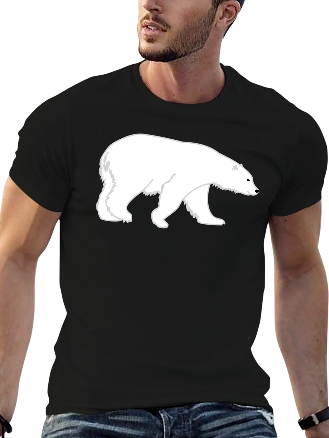 Polar Bear Graphic Print Black T-Shirt