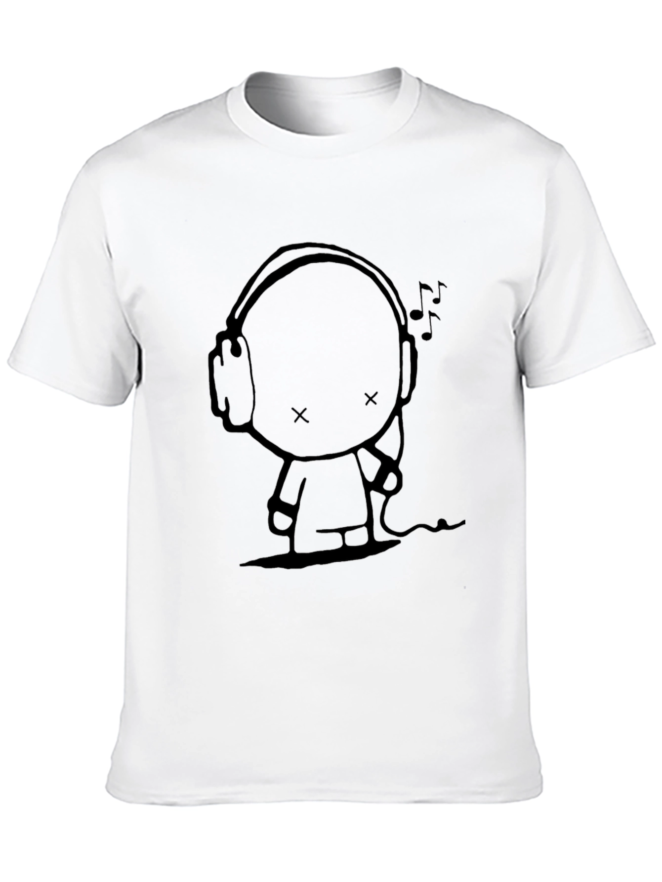 Cartoon Graphic Black Tee - Headphone Music Lover