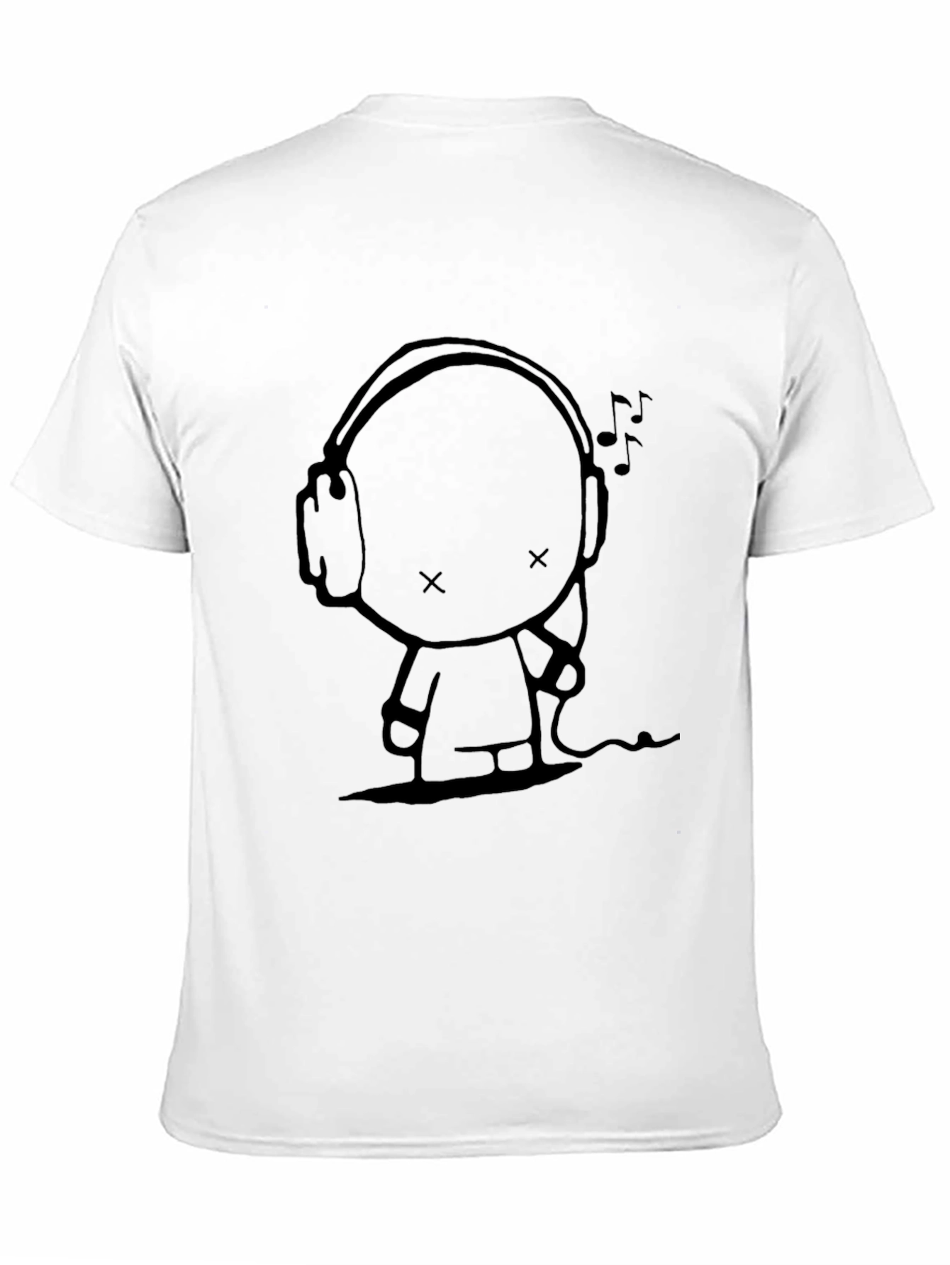 Cartoon Graphic Black Tee - Headphone Music Lover