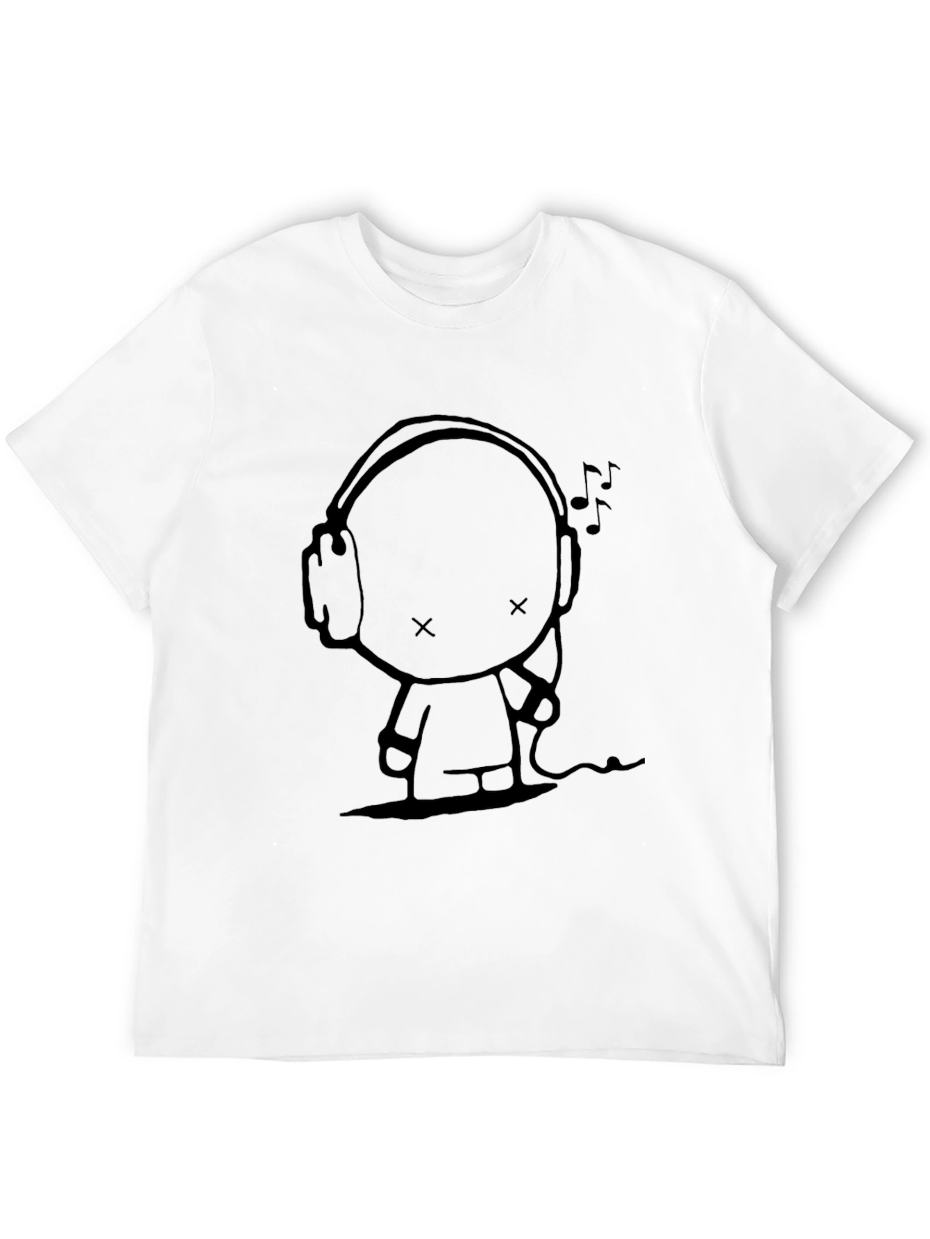 Cartoon Graphic Black Tee - Headphone Music Lover