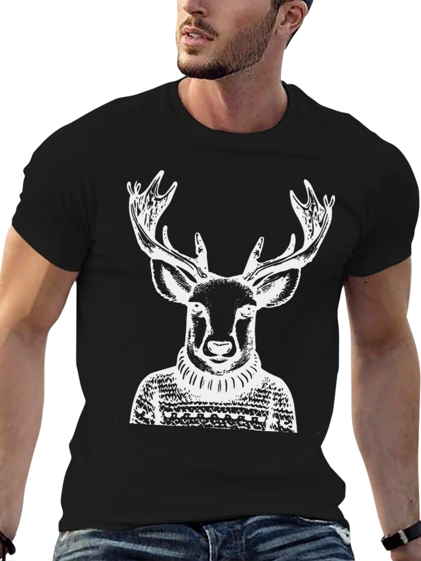 Deer in Sweater Graphic Tee - Black