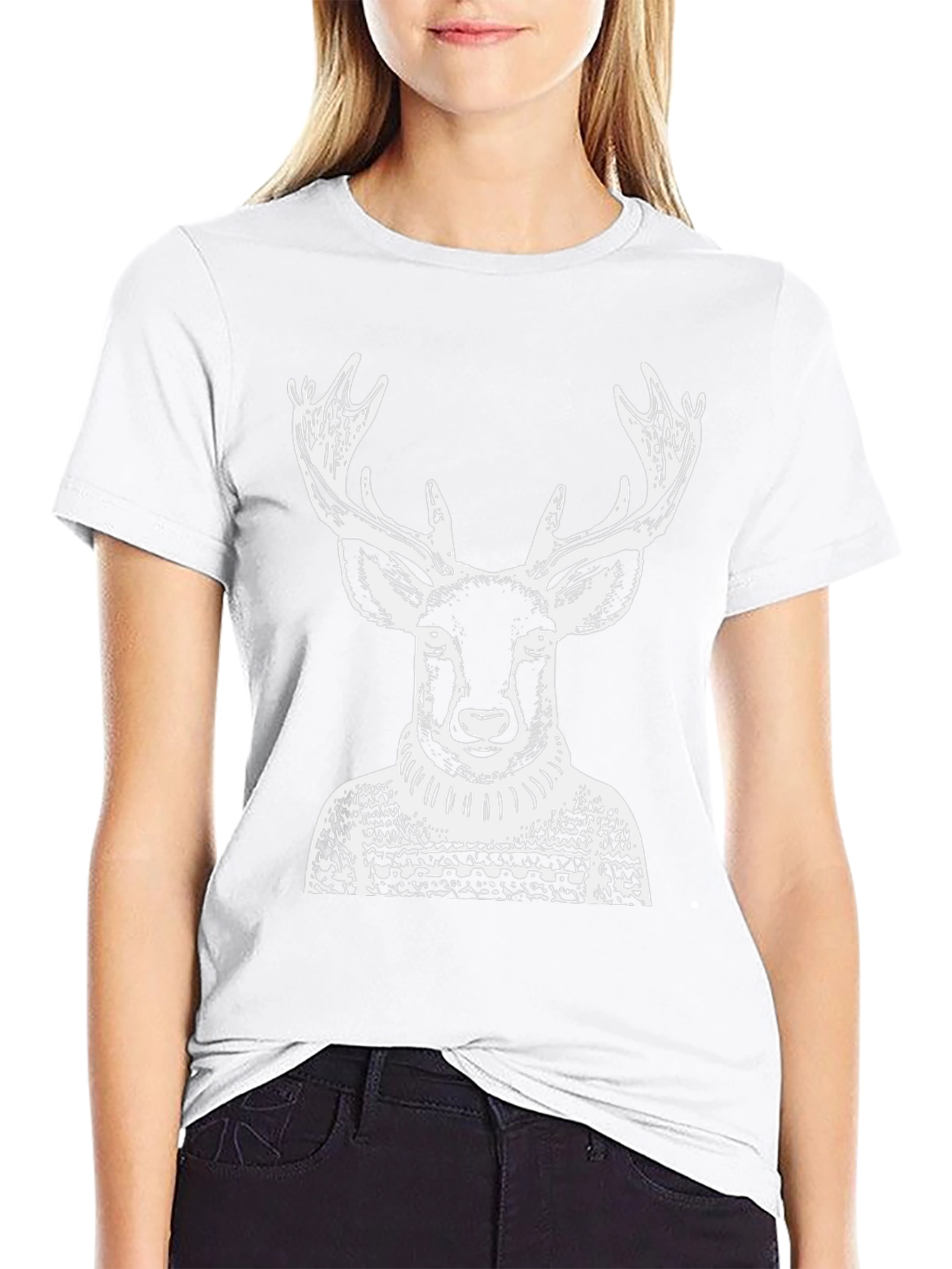 Deer in Sweater Graphic Tee - Black