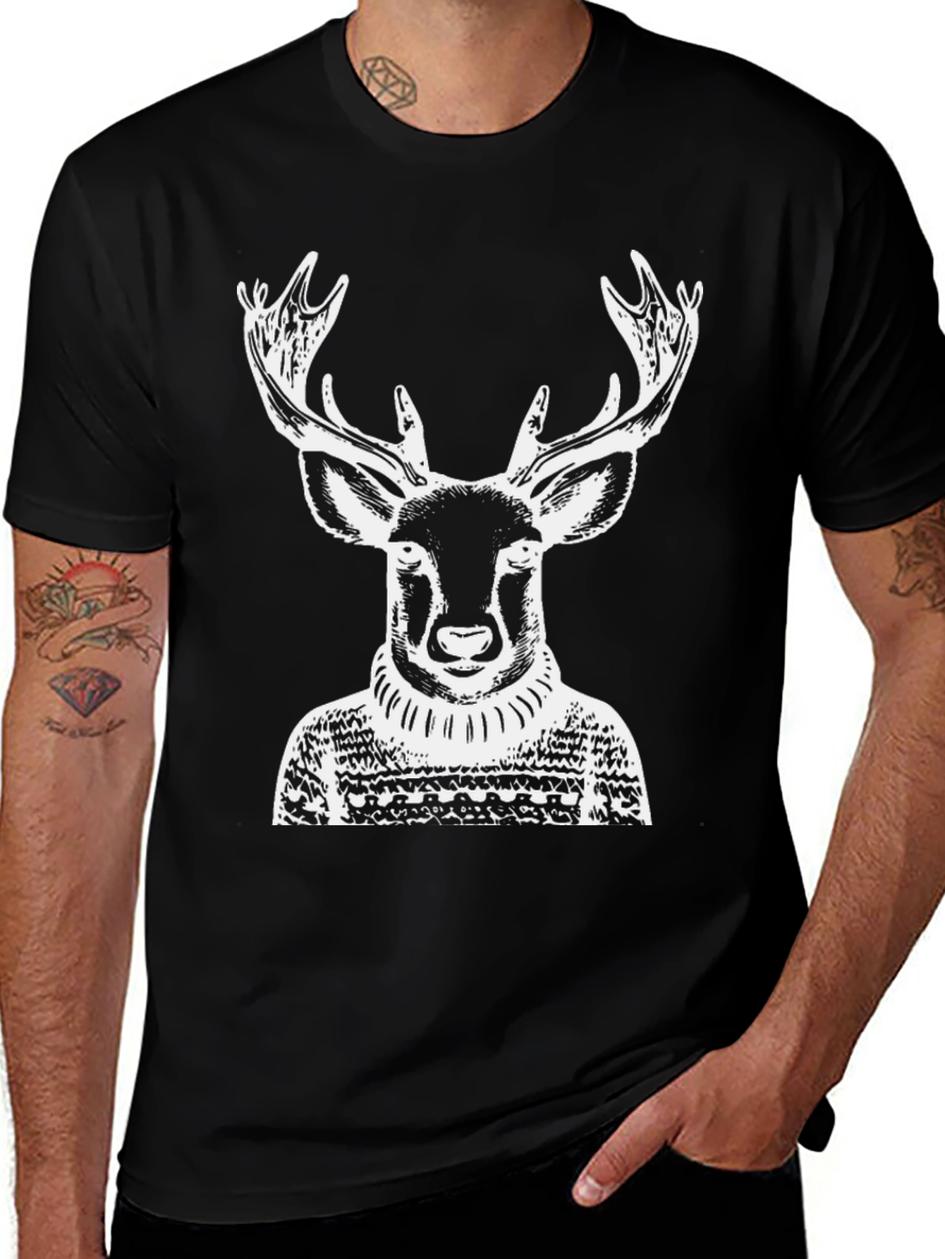 Deer in Sweater Graphic Tee - Black