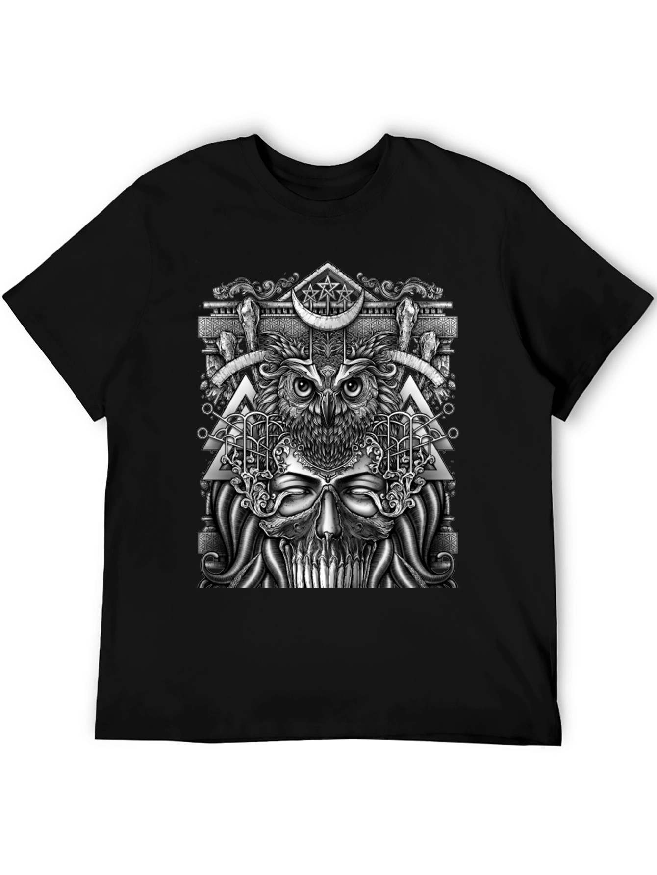 Mystic Owl & Skull Graphic Tee - Unique Design