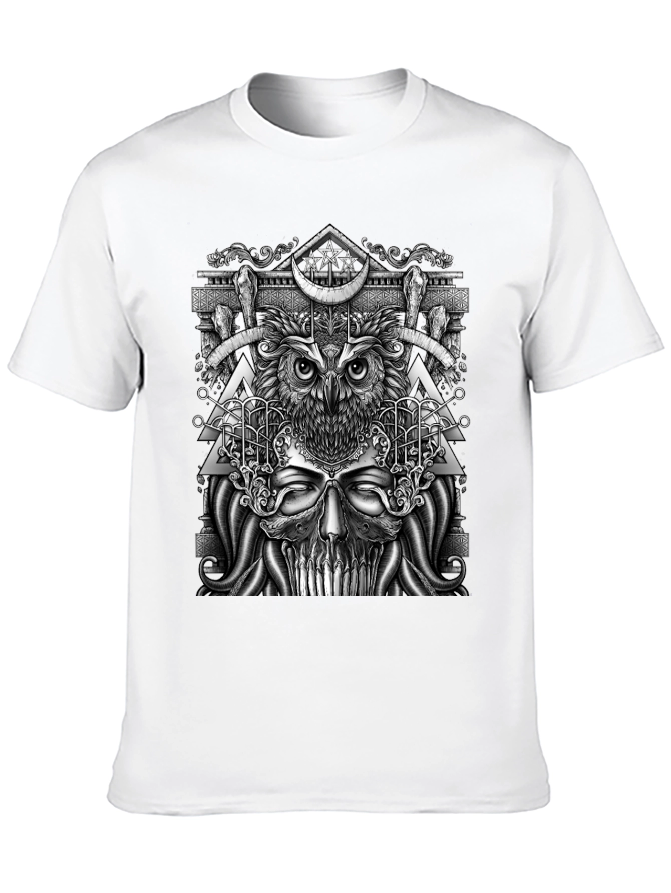 Mystic Owl & Skull Graphic Tee - Unique Design