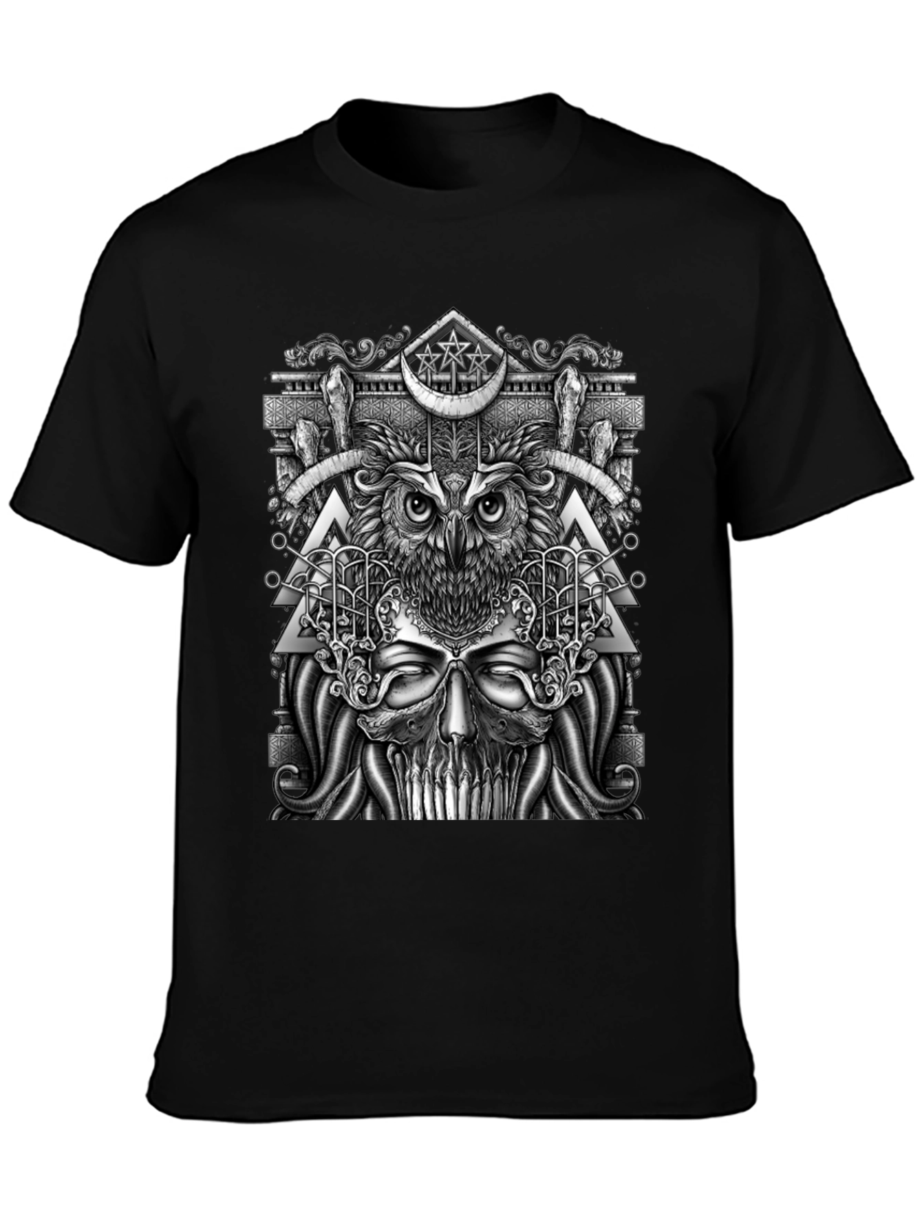 Mystic Owl & Skull Graphic Tee - Unique Design