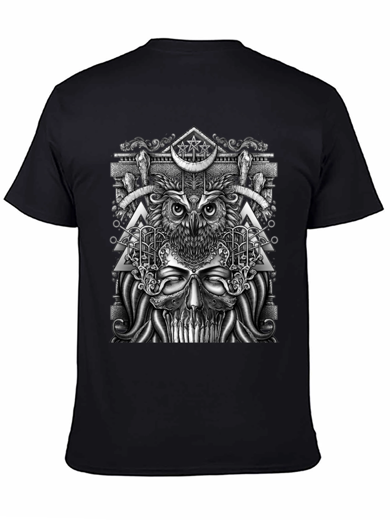 Mystic Owl & Skull Graphic Tee - Unique Design