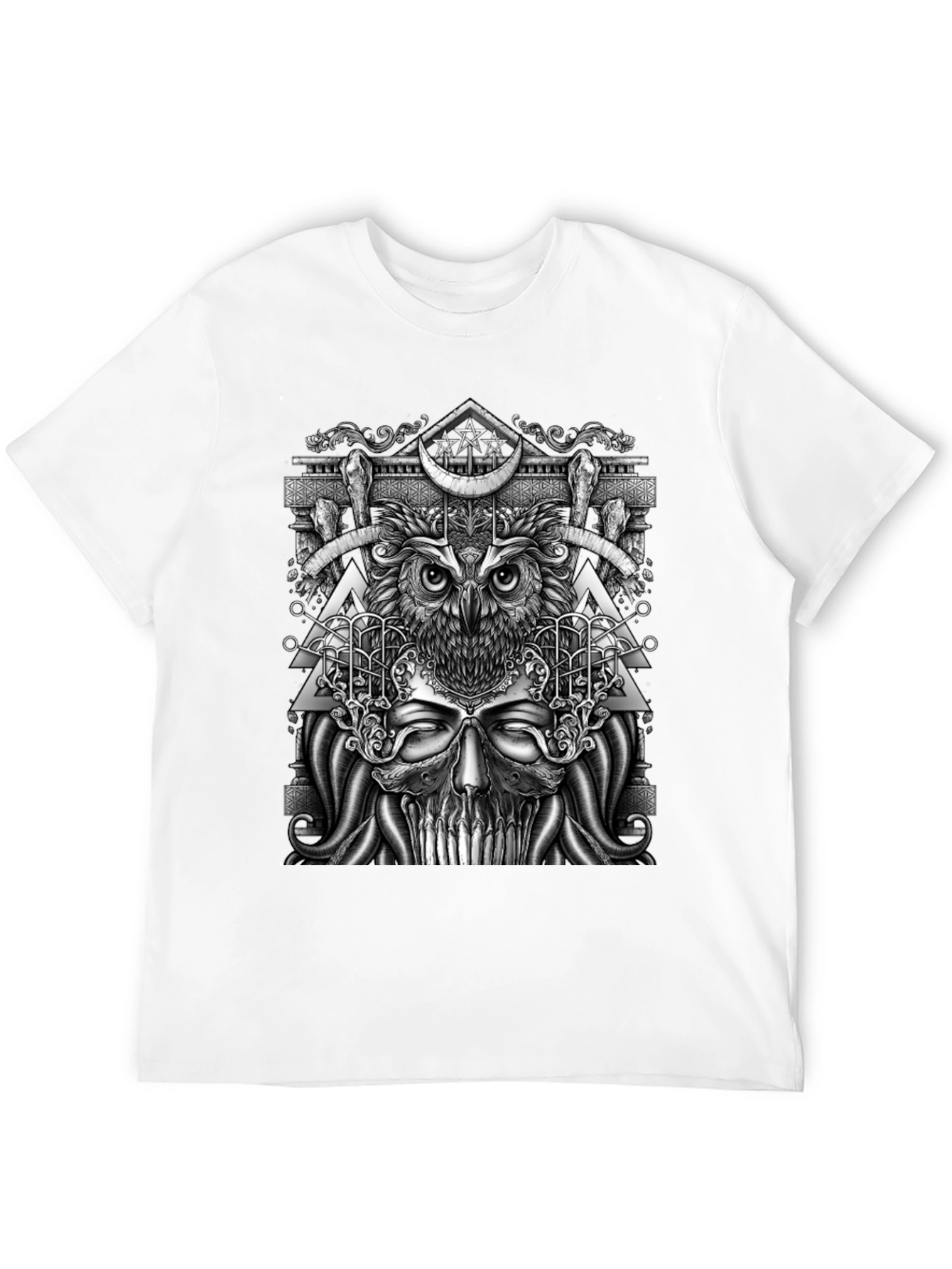 Mystic Owl & Skull Graphic Tee - Unique Design
