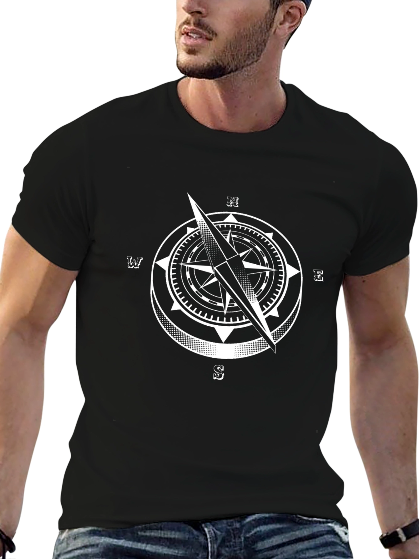 Compass Graphic Tee - Black Cotton T-Shirt