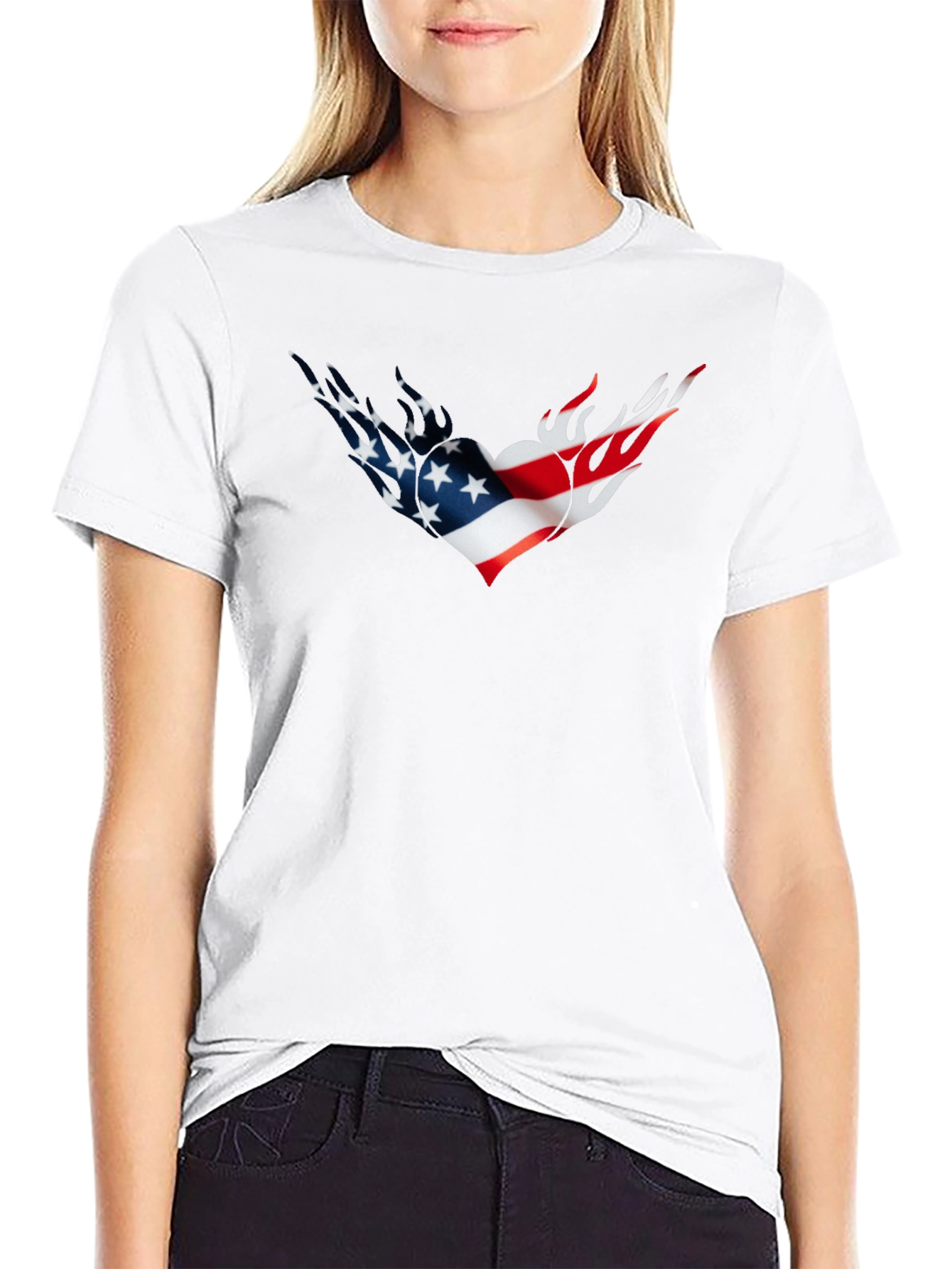 American Flag Heart Flames Graphic Tee